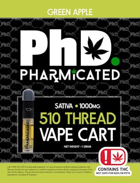 Pharmicated 510 Thread Vape Cart - 1000 mg - Green Apple (S)
