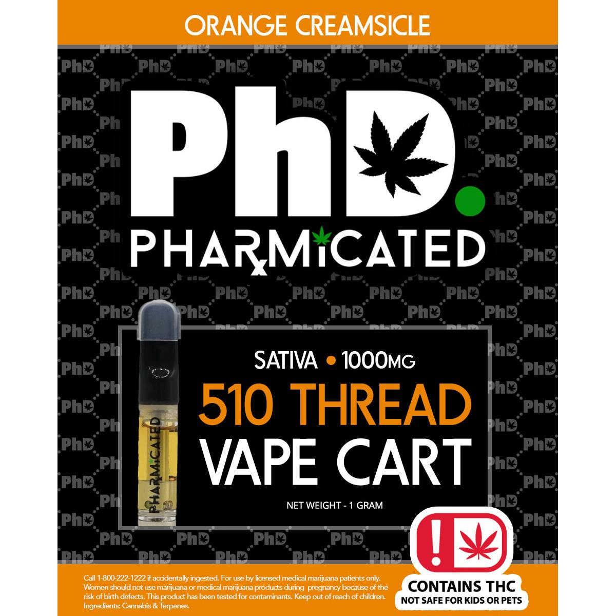 Pharmicated 510 Thread Vape Cart - 1000 mg- Orange Creamsicle (S)