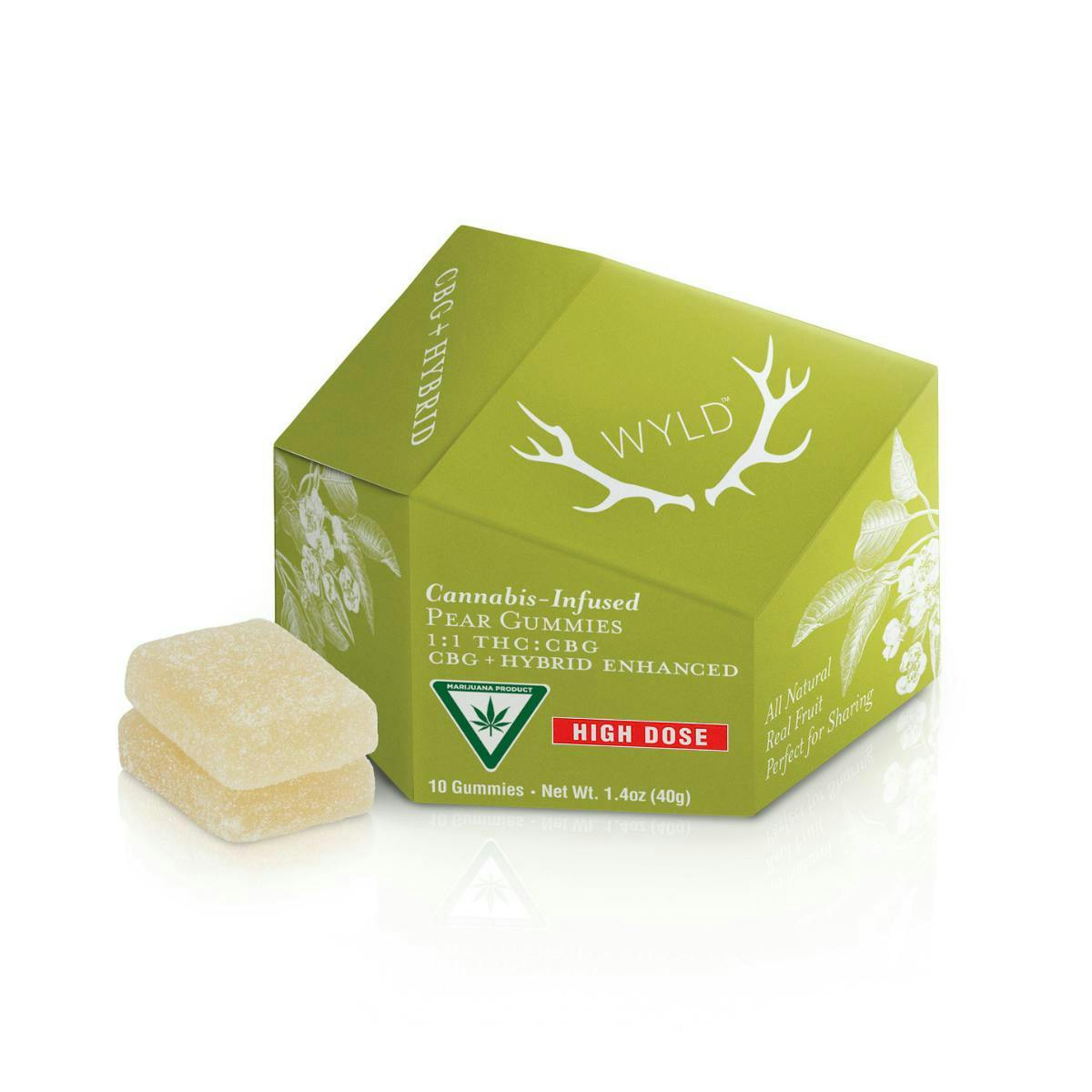 Pear 1:1 THC:CBG Hybrid Enhanced Gummies | 200mg | 10ct | 20mg/ea by Wyld