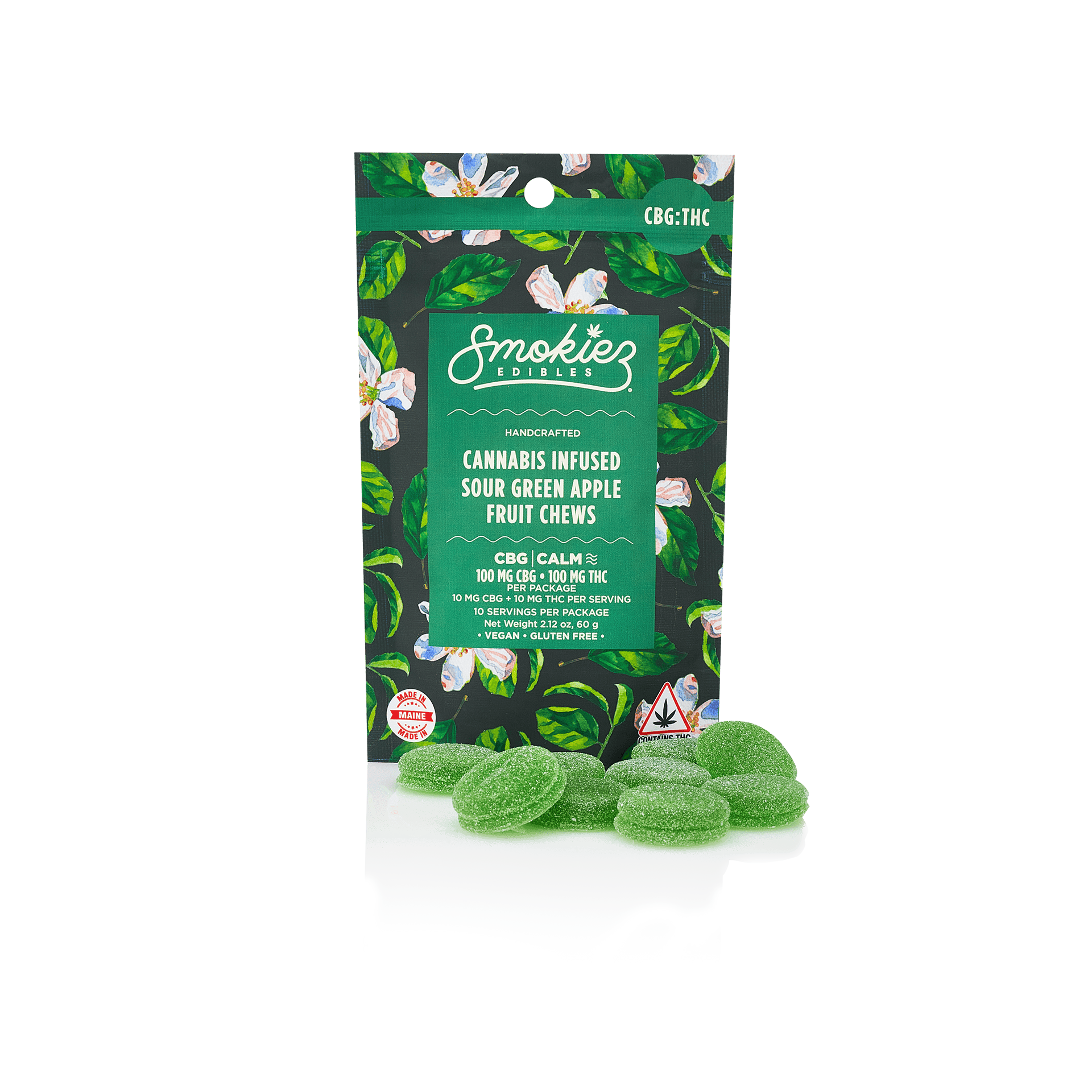 Smokiez Sour Green Apple 100mg CBG : 100mg THC 1:1 Fruit Chews - ME