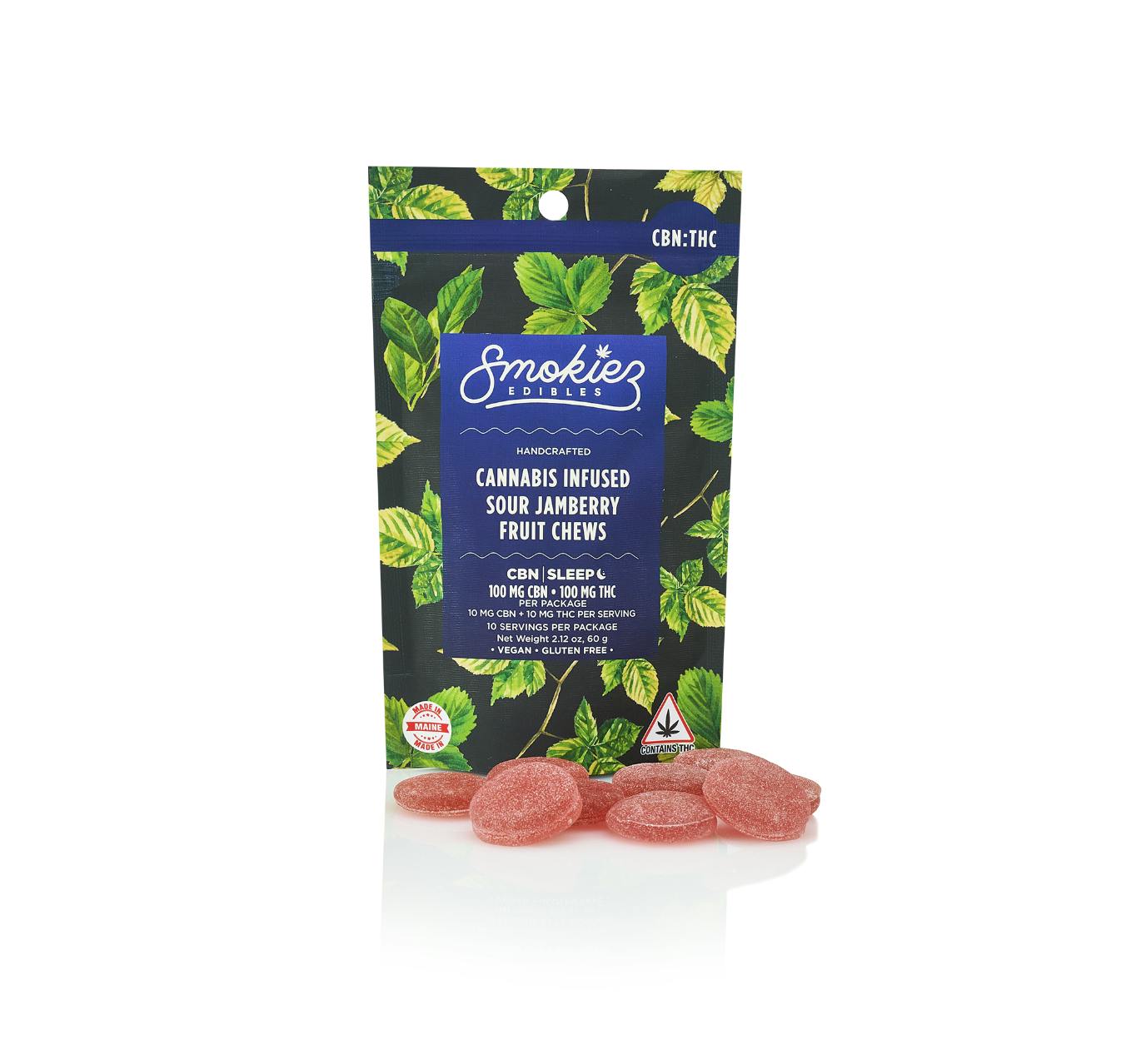 Smokiez Sour Jamberry 100mg CBN : 100mg THC 1:1 Fruit Chews - ME