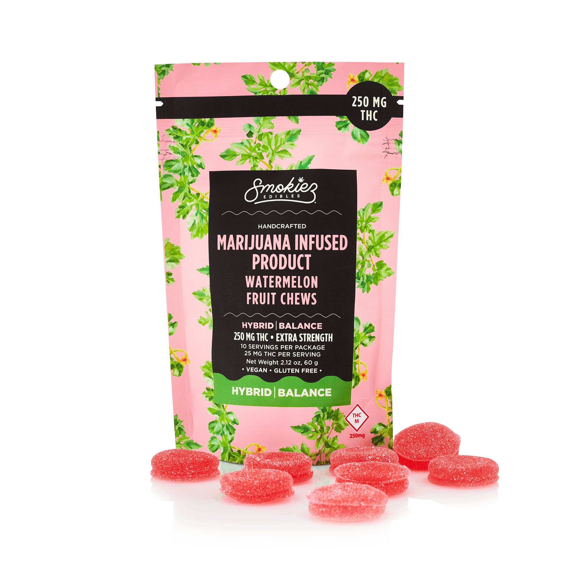 Watermelon Fruit Chews | 250mg | 10ct | 25mg/ea by Smokiez Edibles