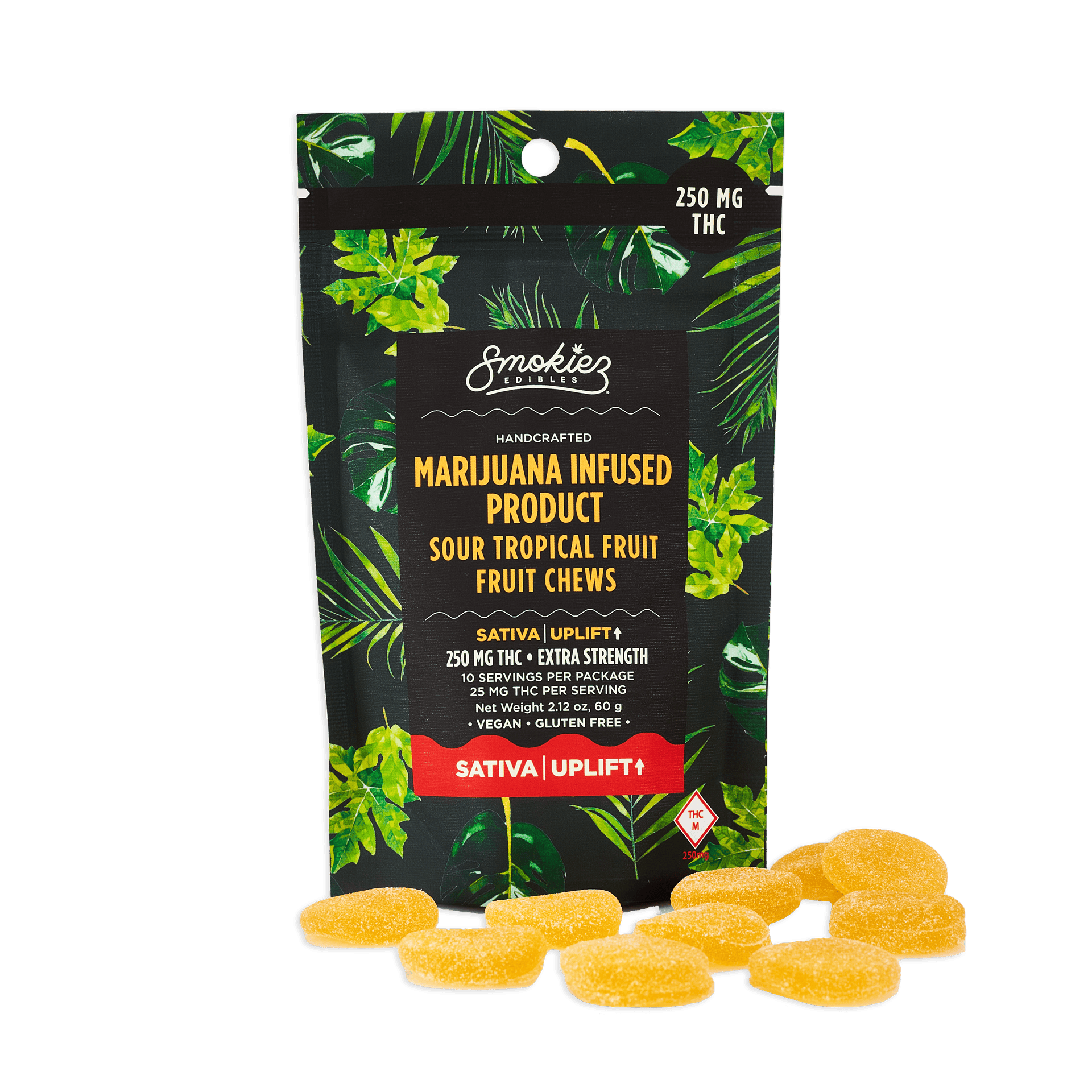 Sour Tropical Fruit Gummies | 250mg | 10ct | 25mg/ea by Smokiez Edibles