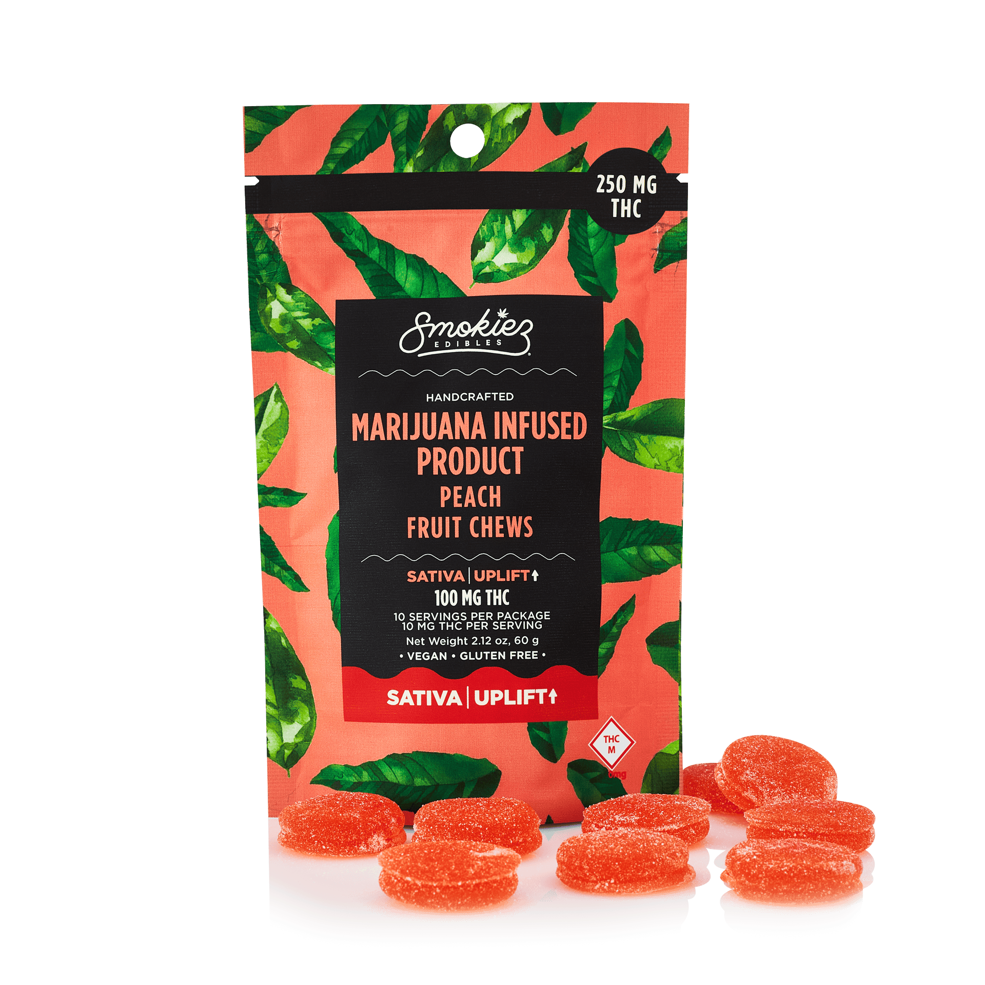 Peach Gummies | 250mg | 10ct | 25mg/ea by Smokiez Edibles