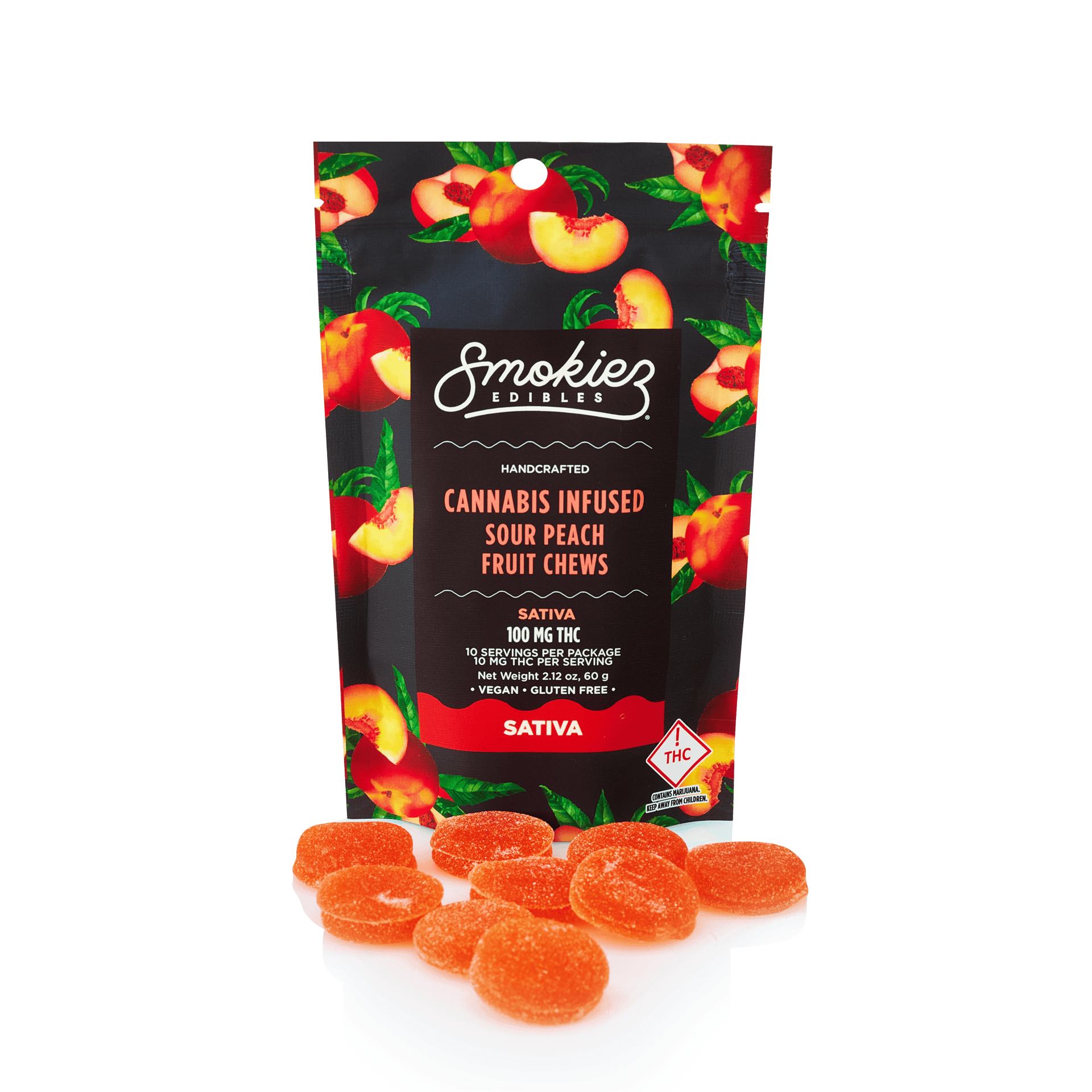 Sour Peach Gummies | 100mg | 10ct | 10mg/ea by Smokiez Edibles