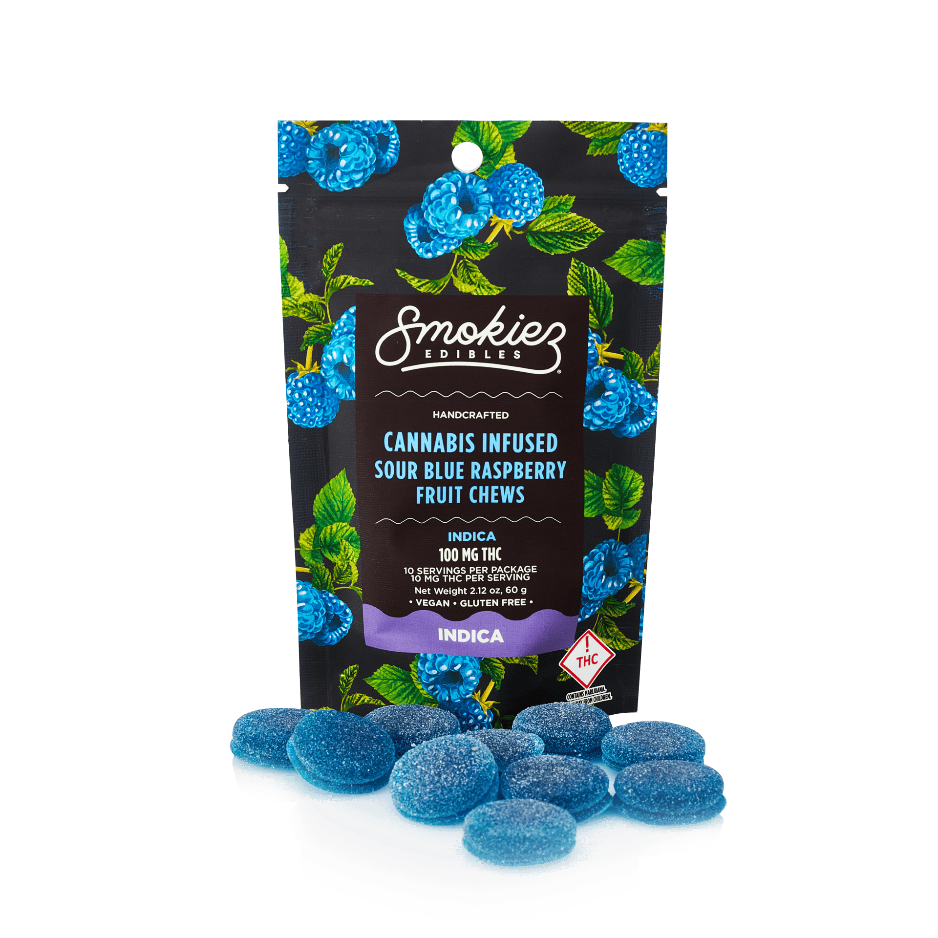 Sour Blue Raspberry Gummies | 100mg | 10ct | 10mg/ea by Smokiez Edibles