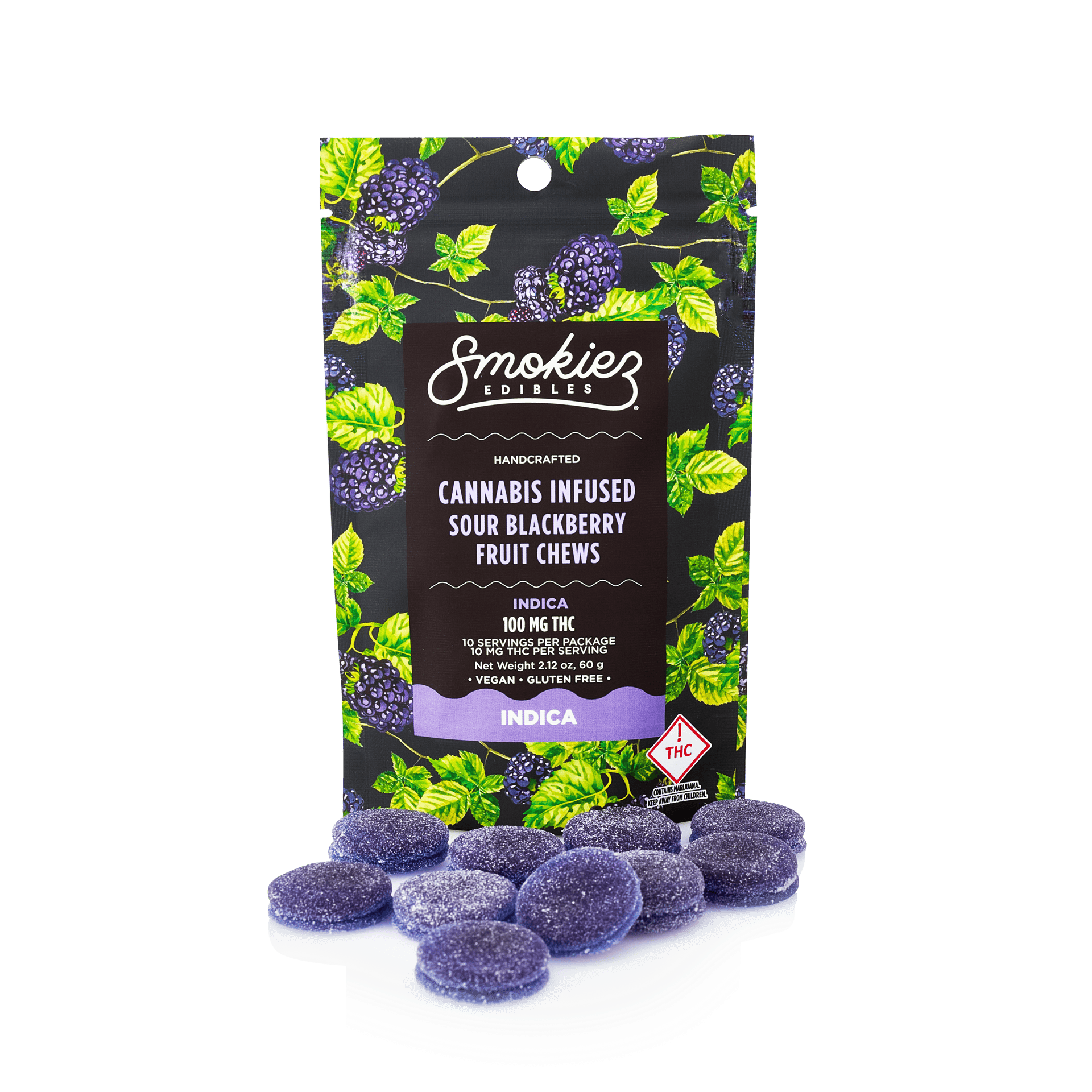 Sour Blackberry Gummies | 100mg | 10ct | 10mg/ea by Smokiez Edibles