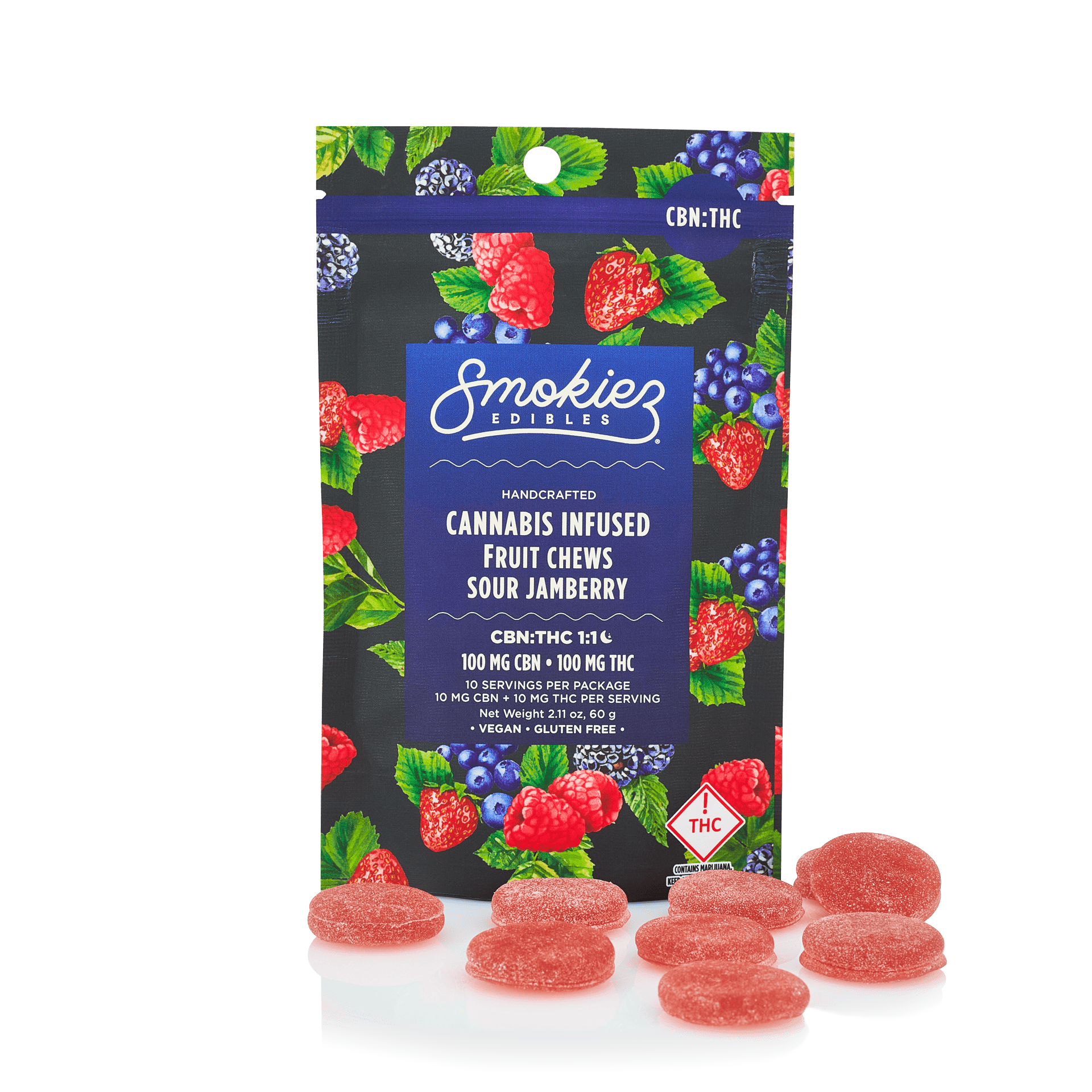 Sour Jamberry Gummies THC:CBN 1:1 | 100mg | 10ct | 10mg/ea by Smokiez Edibles