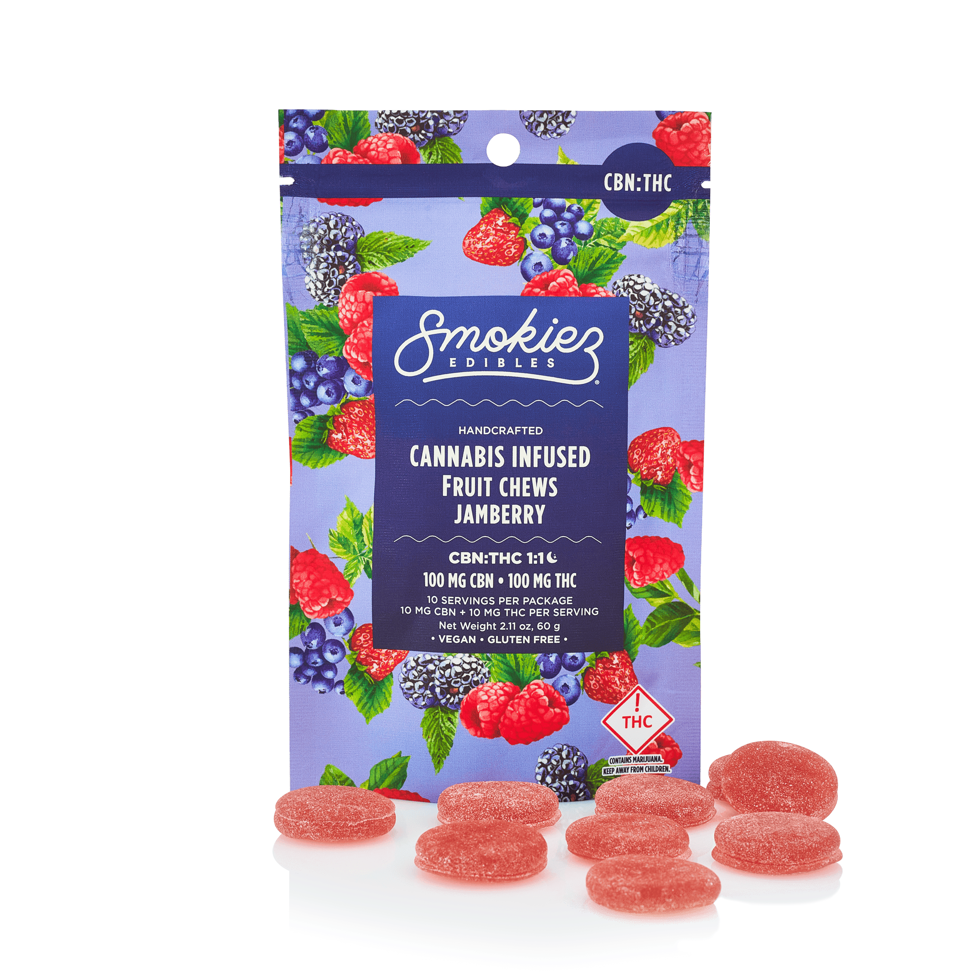 Jamberry Gummies THC:CBN 1:1 | 100mg | 10ct | 10mg/ea by Smokiez Edibles
