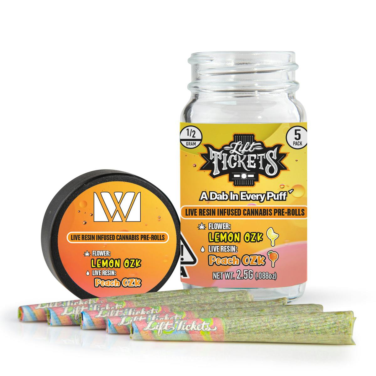 Lemon OZK X Peach OZK - Infused Pre-Roll 5-Pack - Lift Tickets