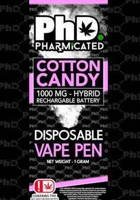 PhD Disposable D9 Vape Cart- 1000 mg - Cotton Candy (I)