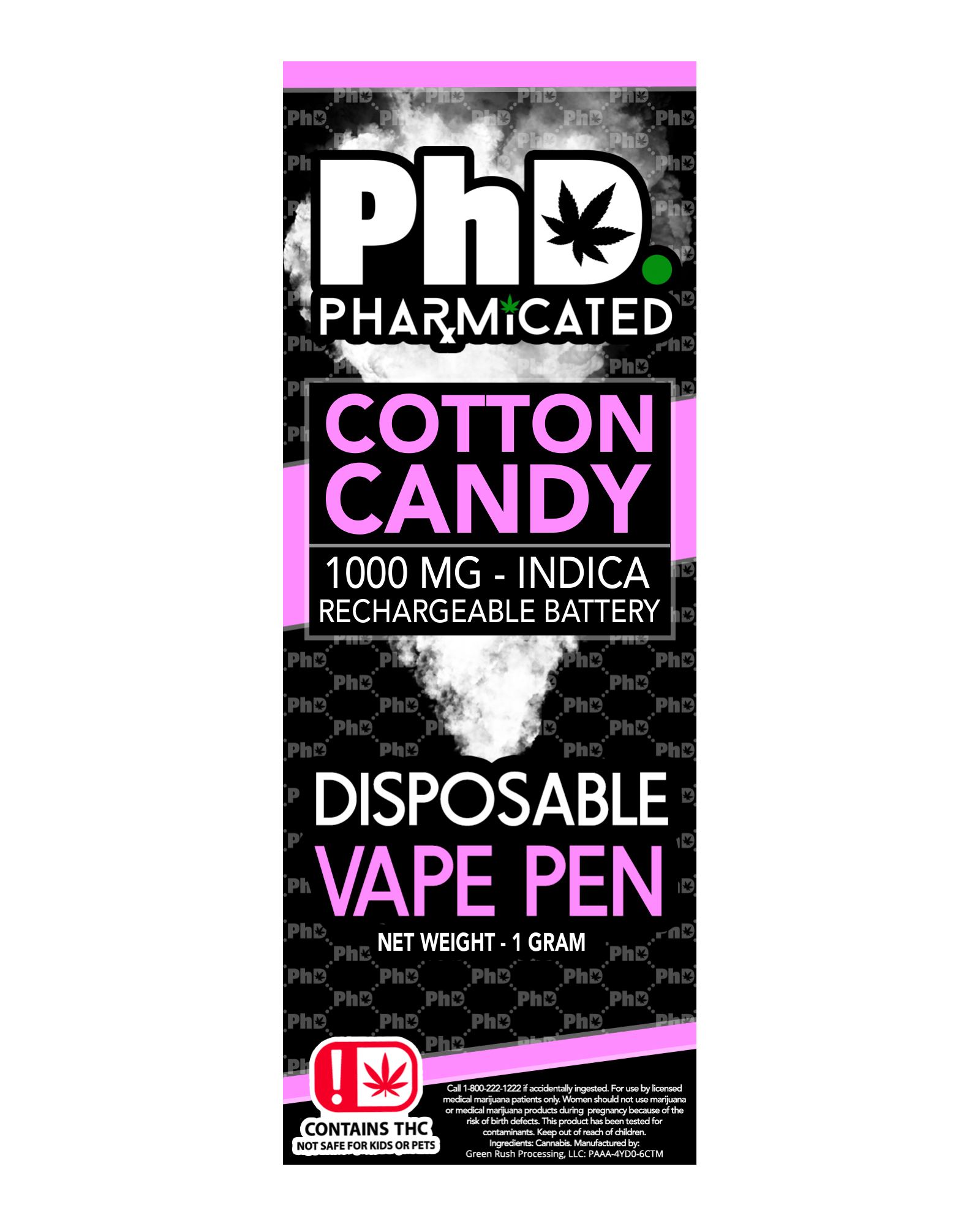 PhD Disposable Vape Cart- 1000 mg - Cotton Candy (I)
