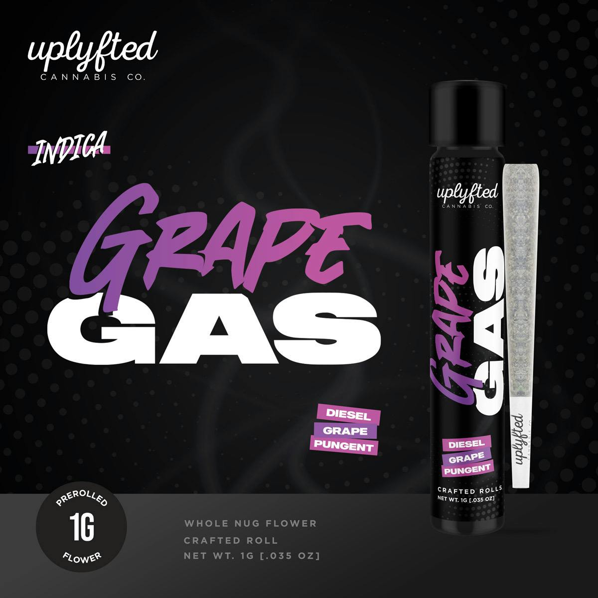 Grape Gas 1g Pre-roll - Indoor A-Nug Flower - No Shake or Trim by Uplyfted Cannabis Co