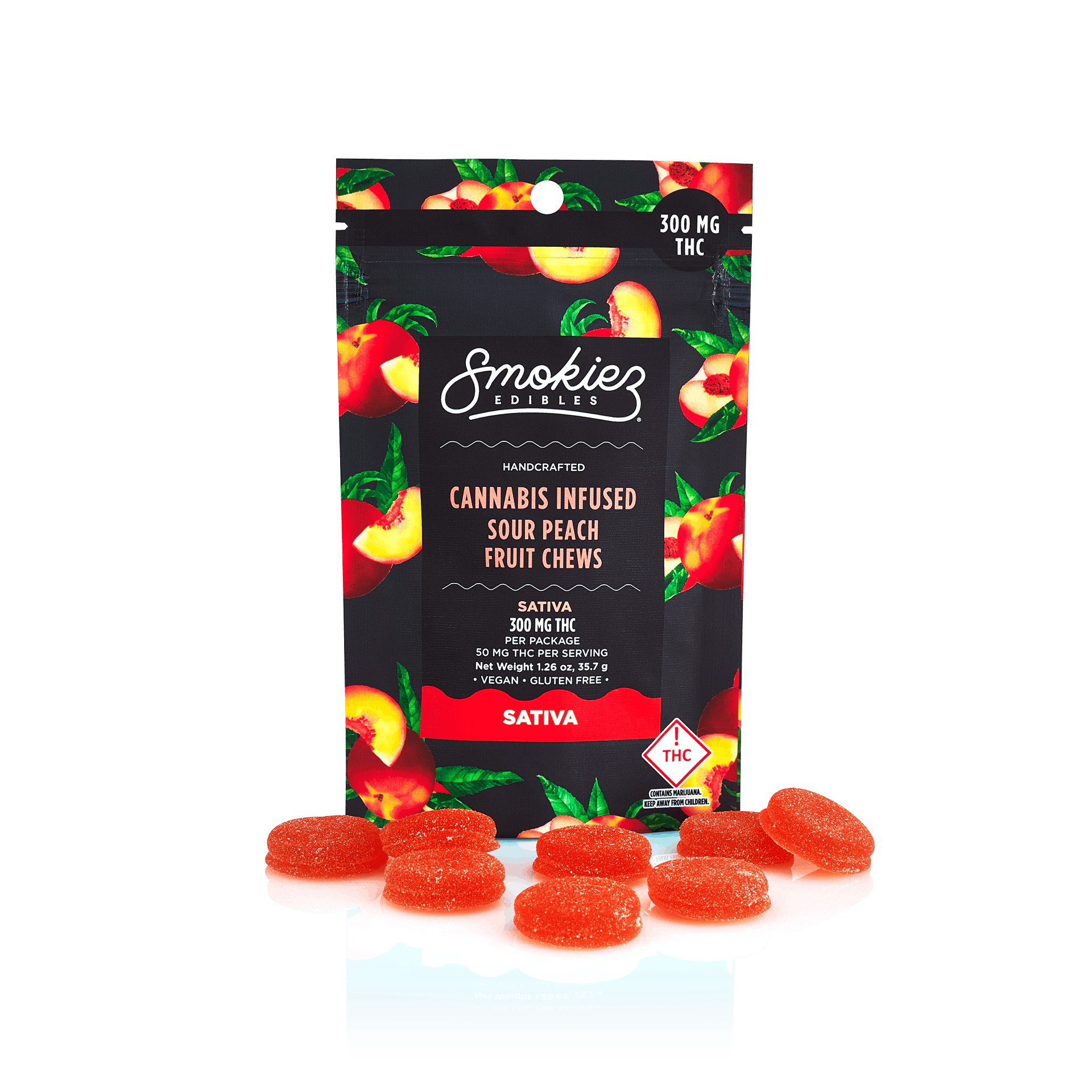 Smokiez SATIVA Sour Peach Fruit Chews 300mg OH Smokiez Edibles