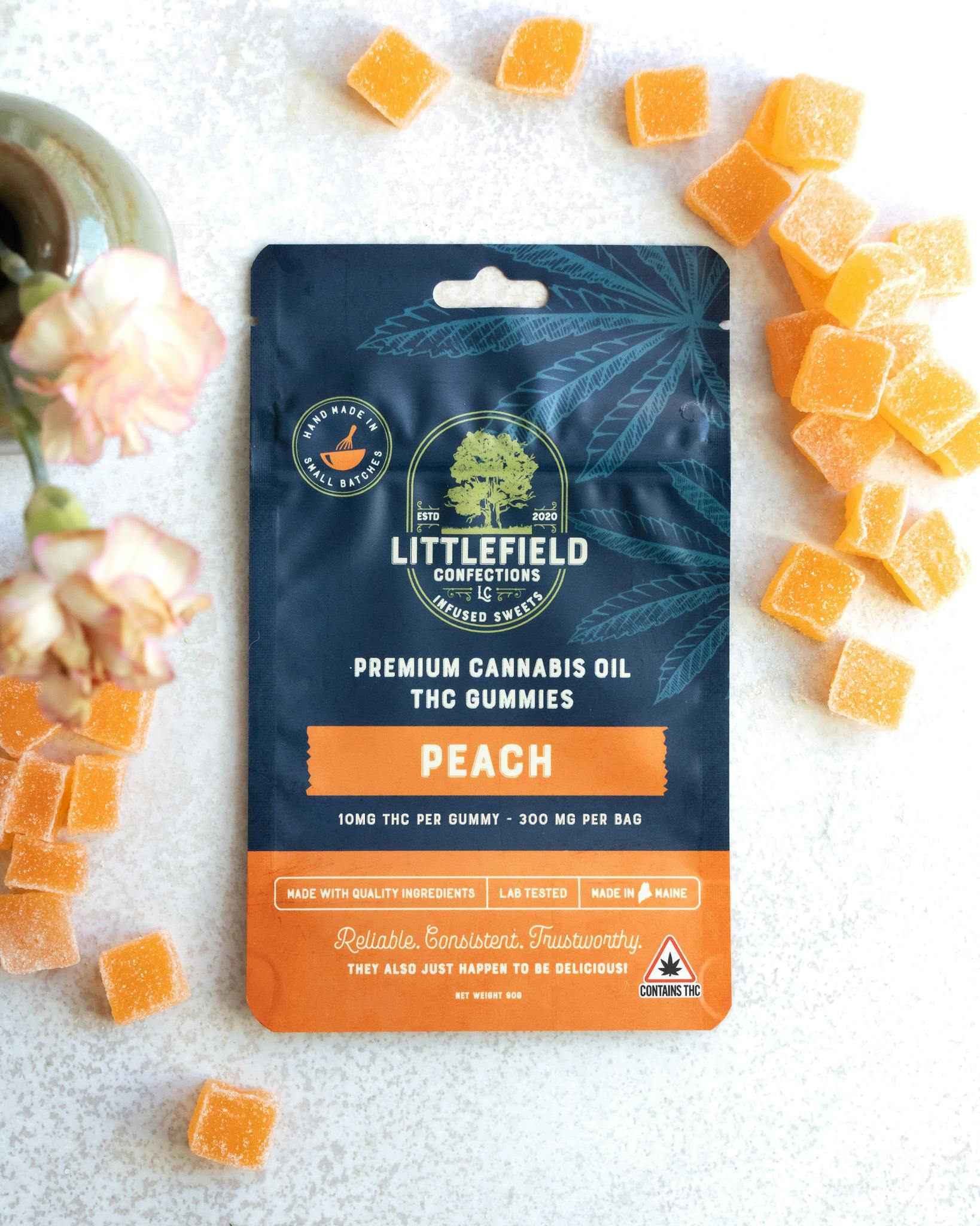 Peach THC Gummies 10mg/pc 300mg Total by Littlefield Confections