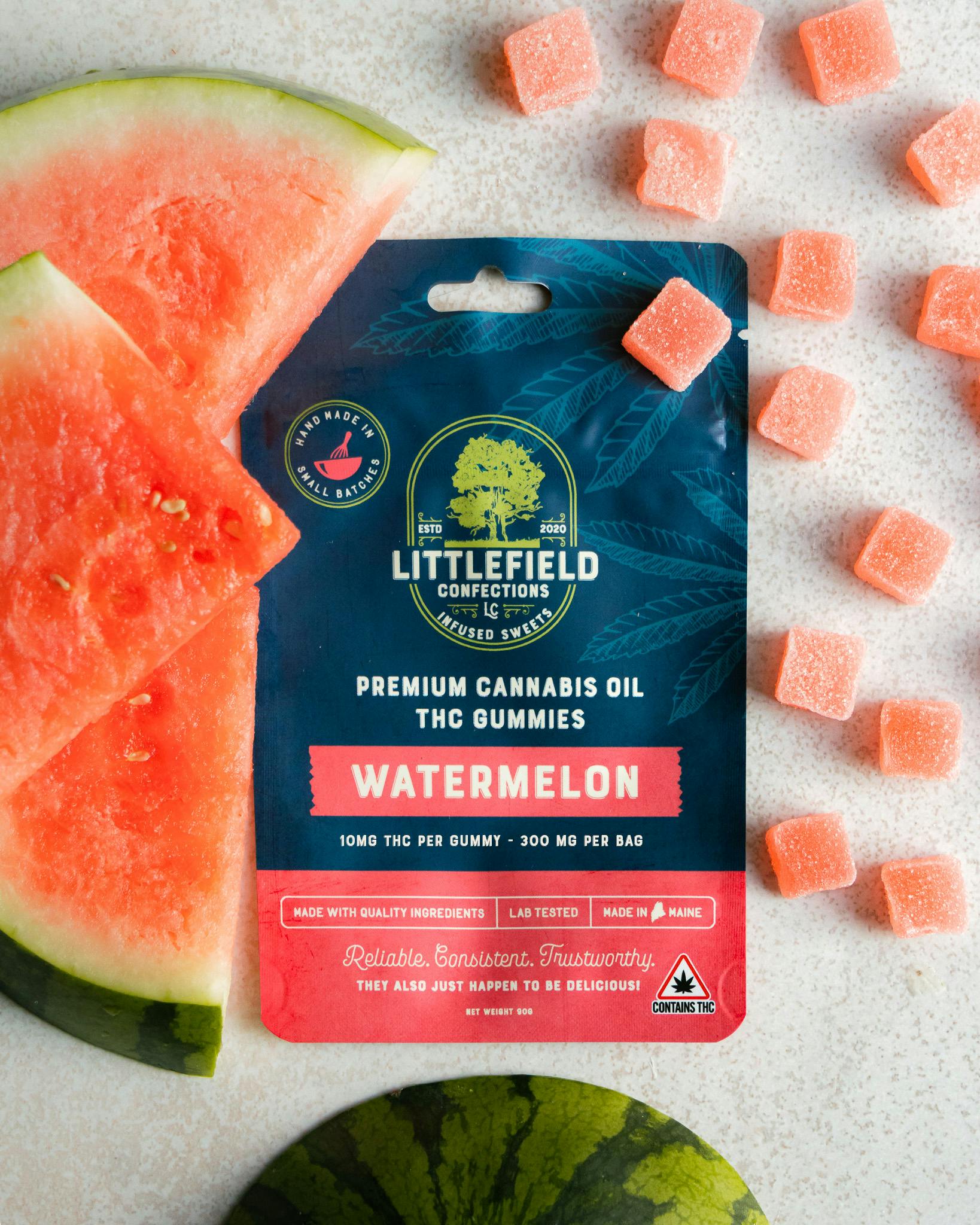 Watermelon THC Gummies 10mg/pc 300mg Total by Littlefield Confections