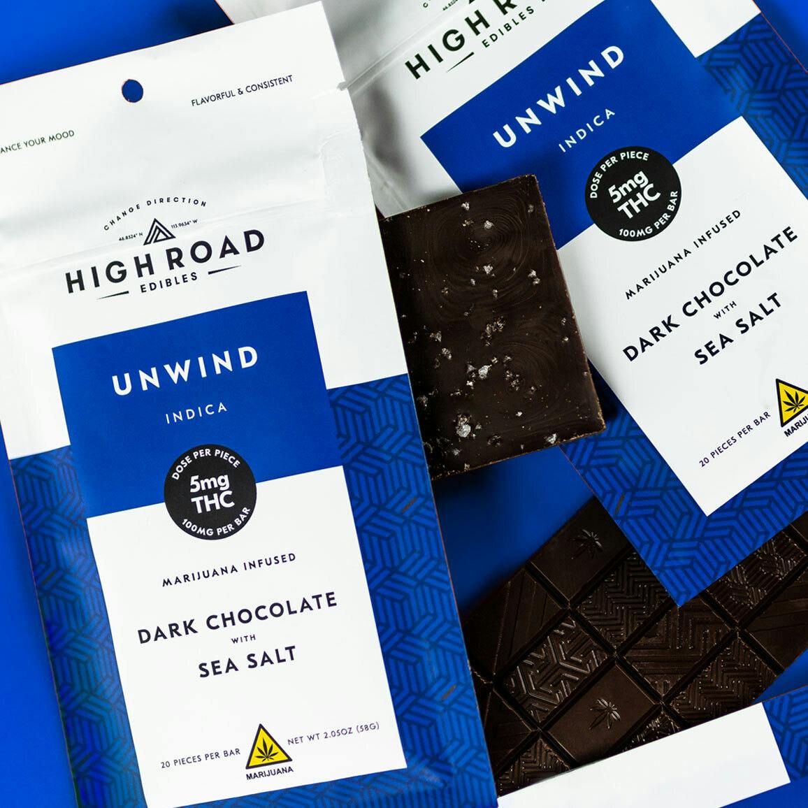 Sea Salt Unwind Dark Chocolate Bar, 100mg 20-piece