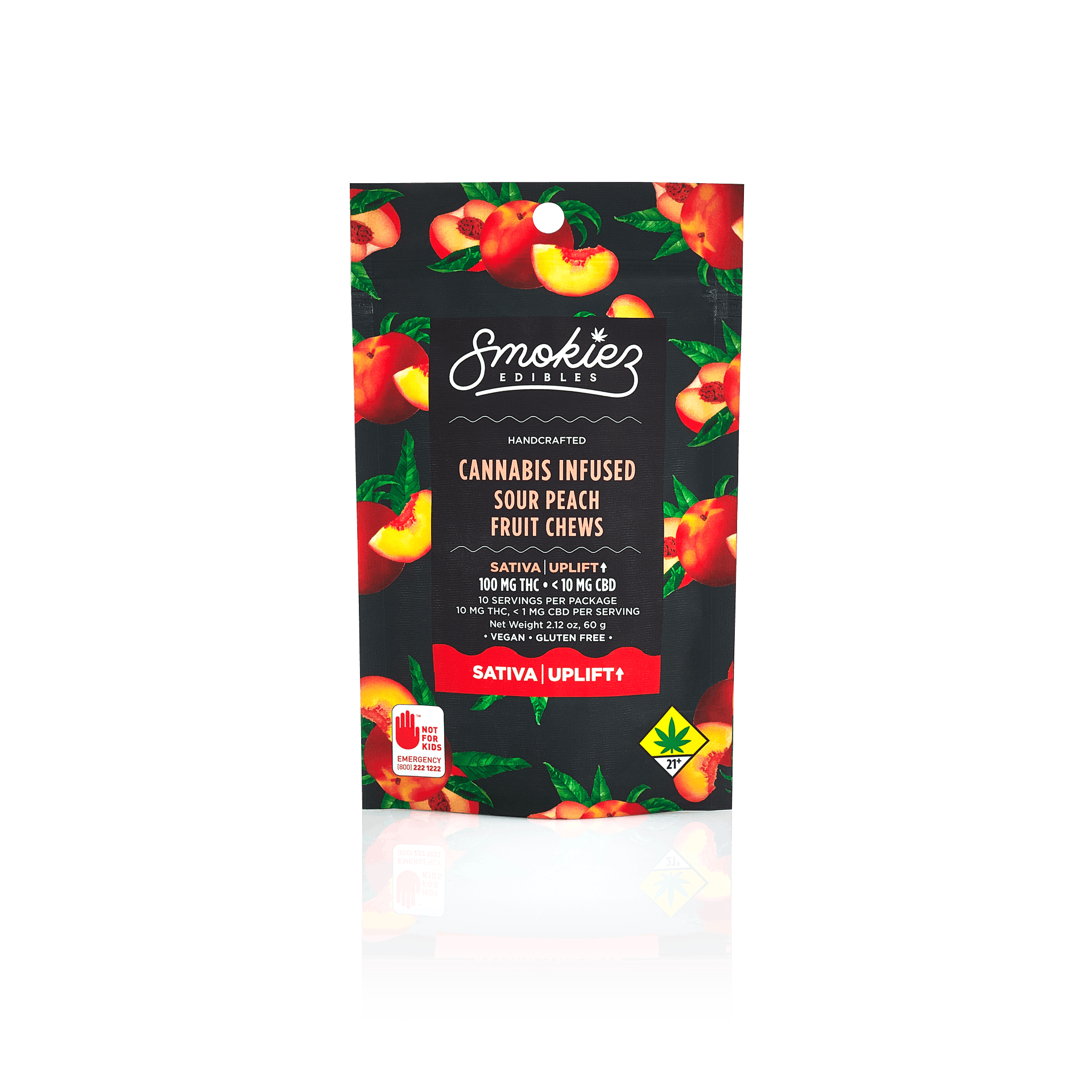 Smokiez SATIVA Sour Peach Fruit Chews - 100mg 10pk - WA - Smokiez Edibles