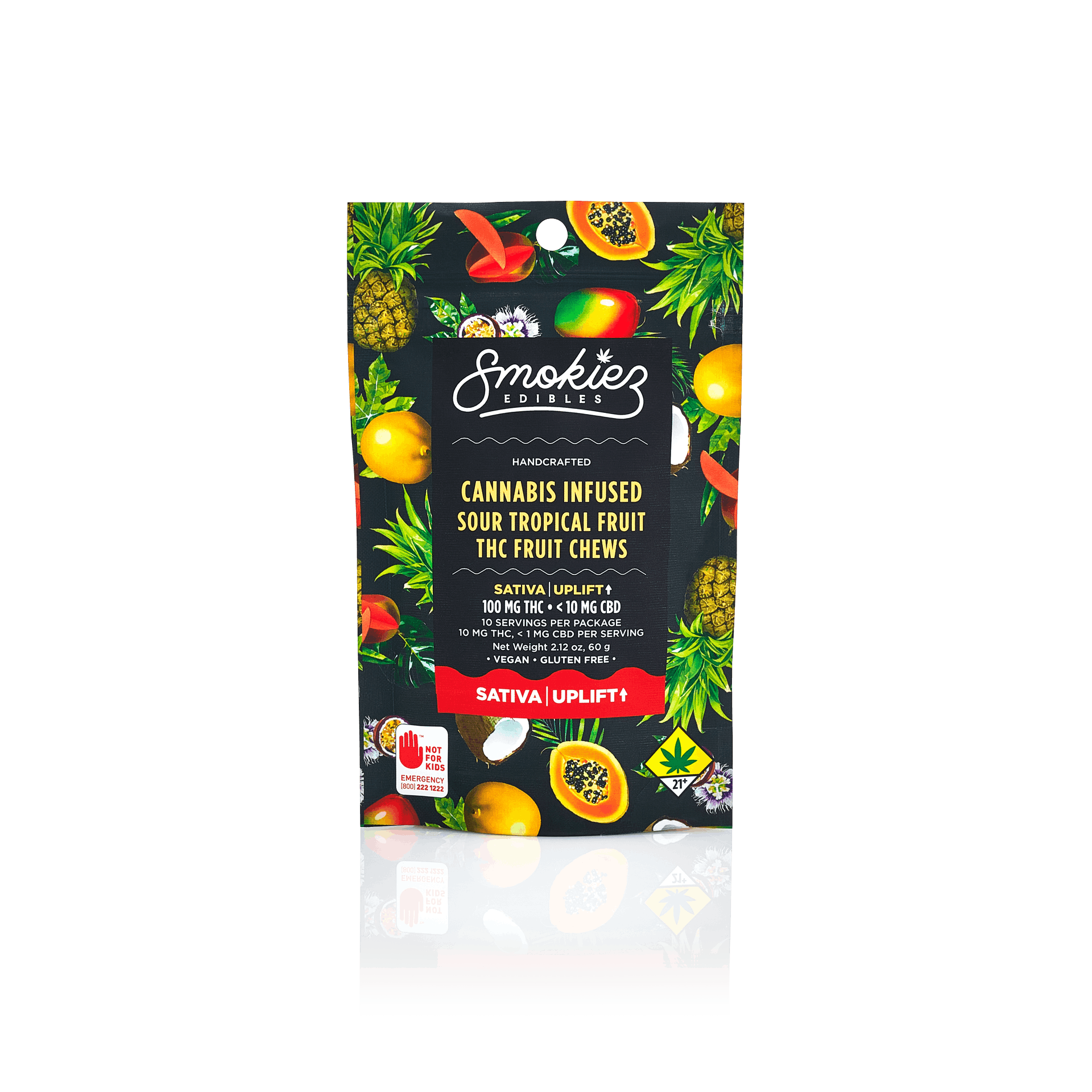 Smokiez SATIVA Sour Tropical Fruit Chews 100mg 10pk WA Smokiez