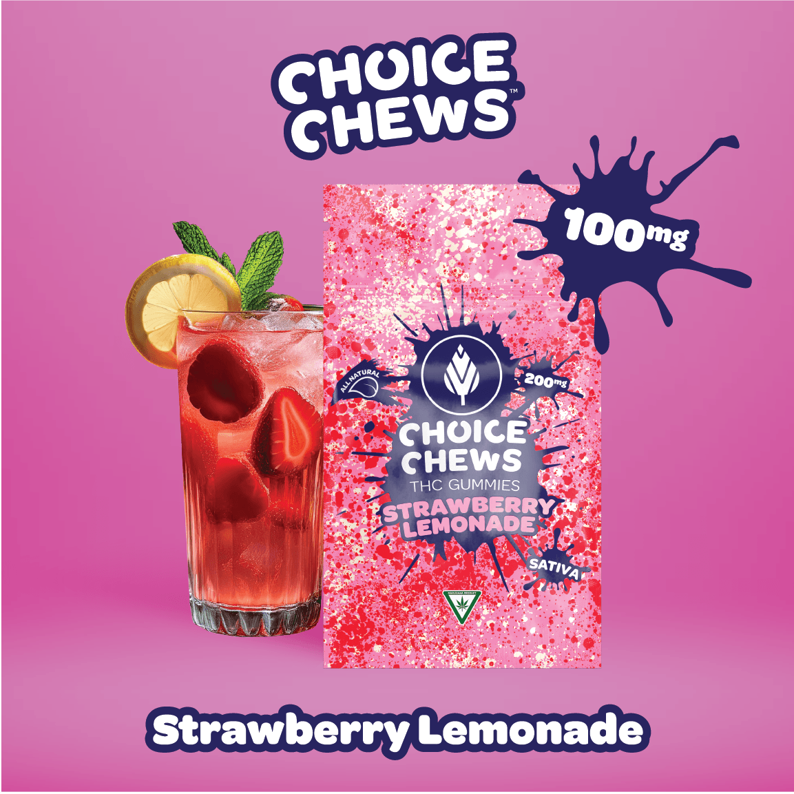 Choice Chews - Strawberry Lemonade Gummies (Sativa) - 100mg by Choice Chews