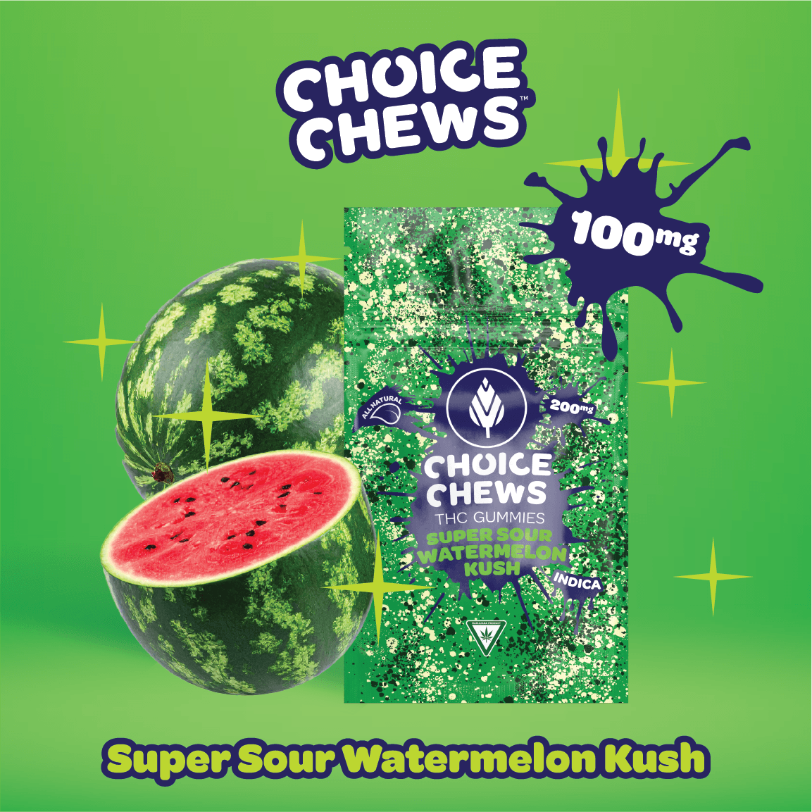 Super Sour Watermelon Kush Gummies | 100mg | 10ct | 10mg/ea