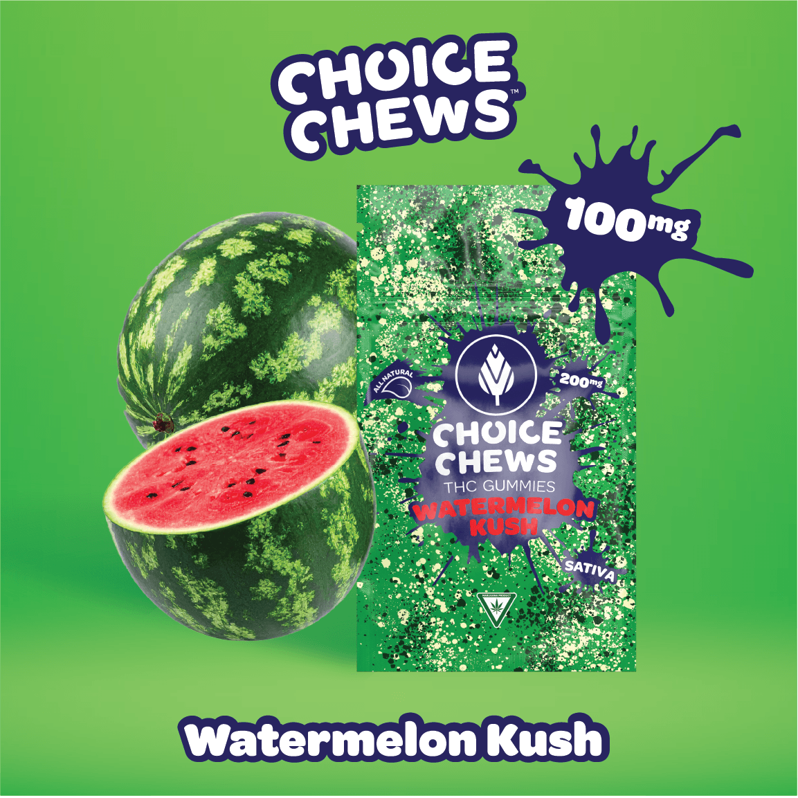 Choice Chews - Watermelon Kush Gummies (Sativa) - 100mg