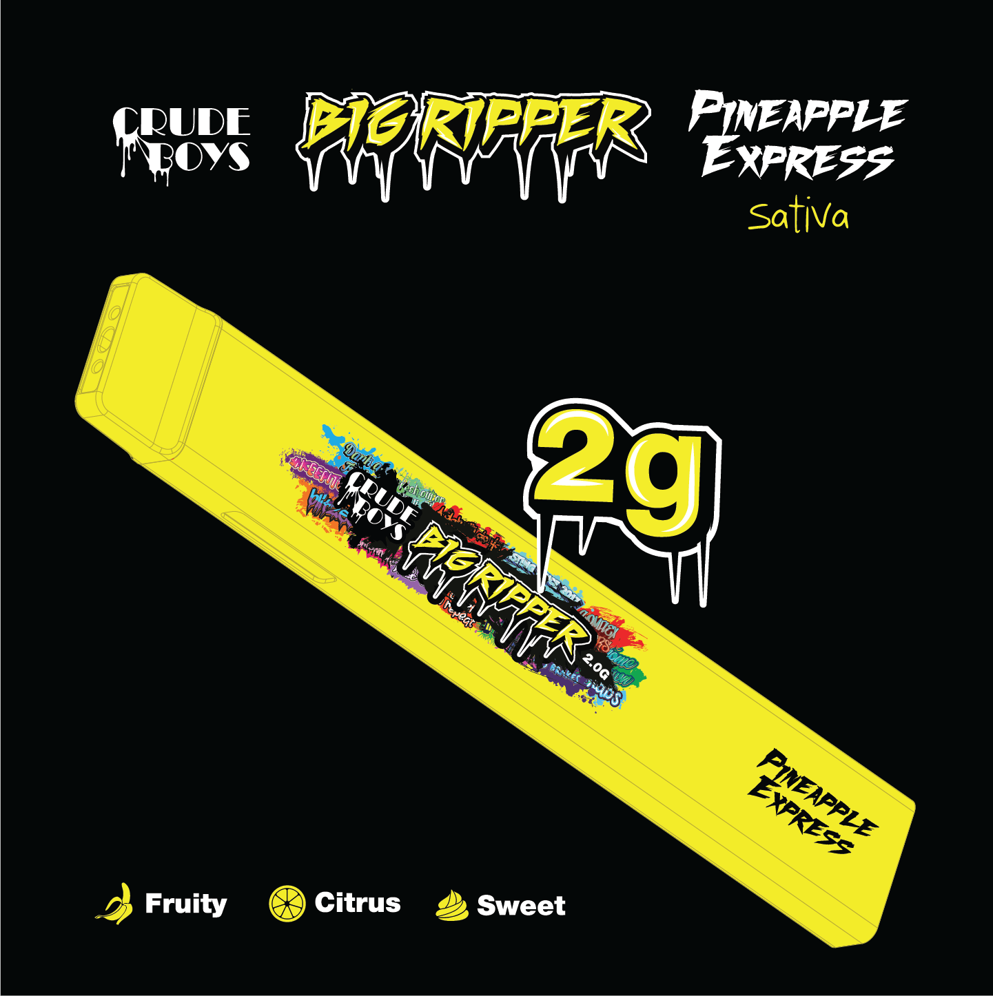 Crude Boys 2g All In One - Pineapple Express (Sativa) by Crude Boys Concentrates