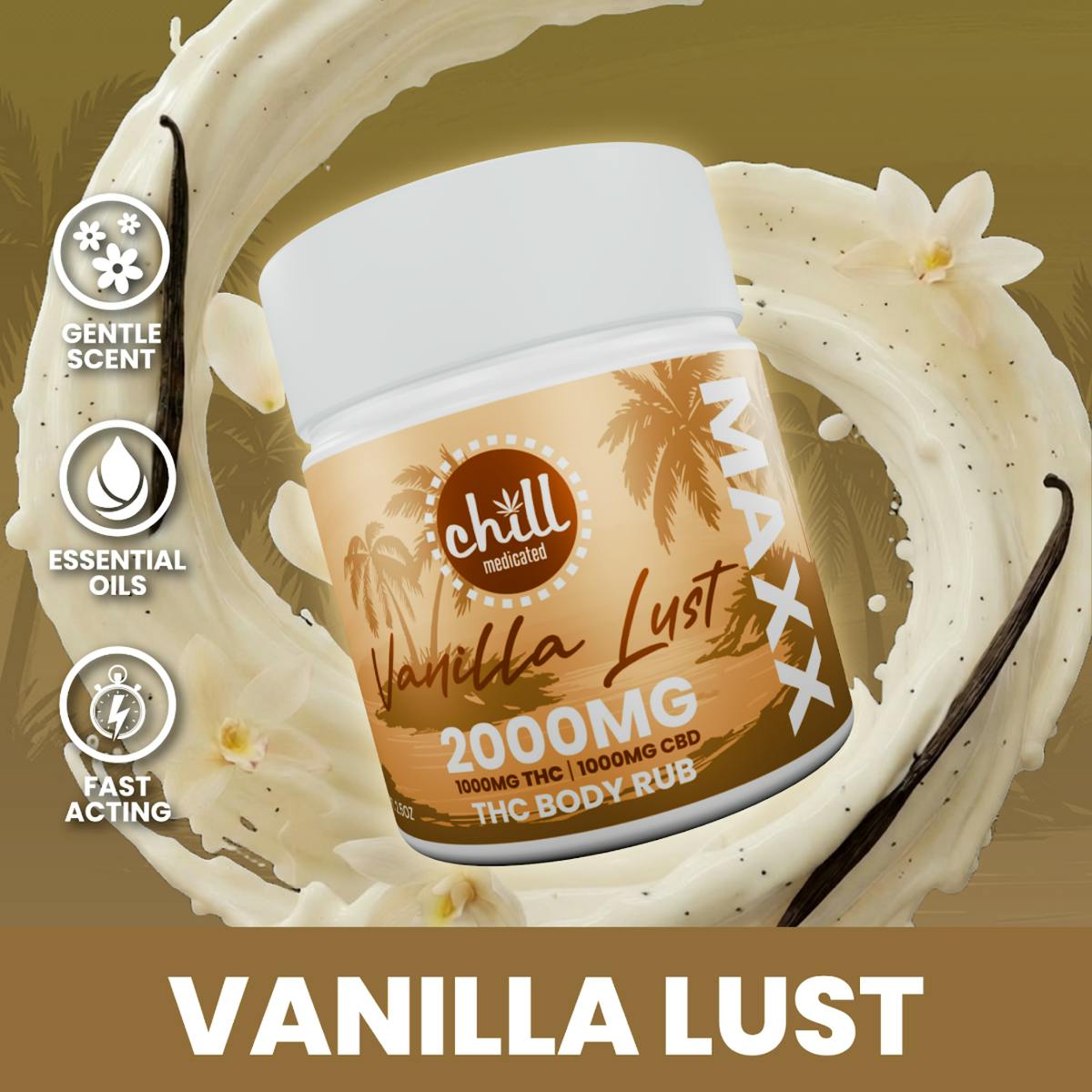 1000mg THC : 1000mg CBD | MAXX Vanilla Lust Body Rub | REC