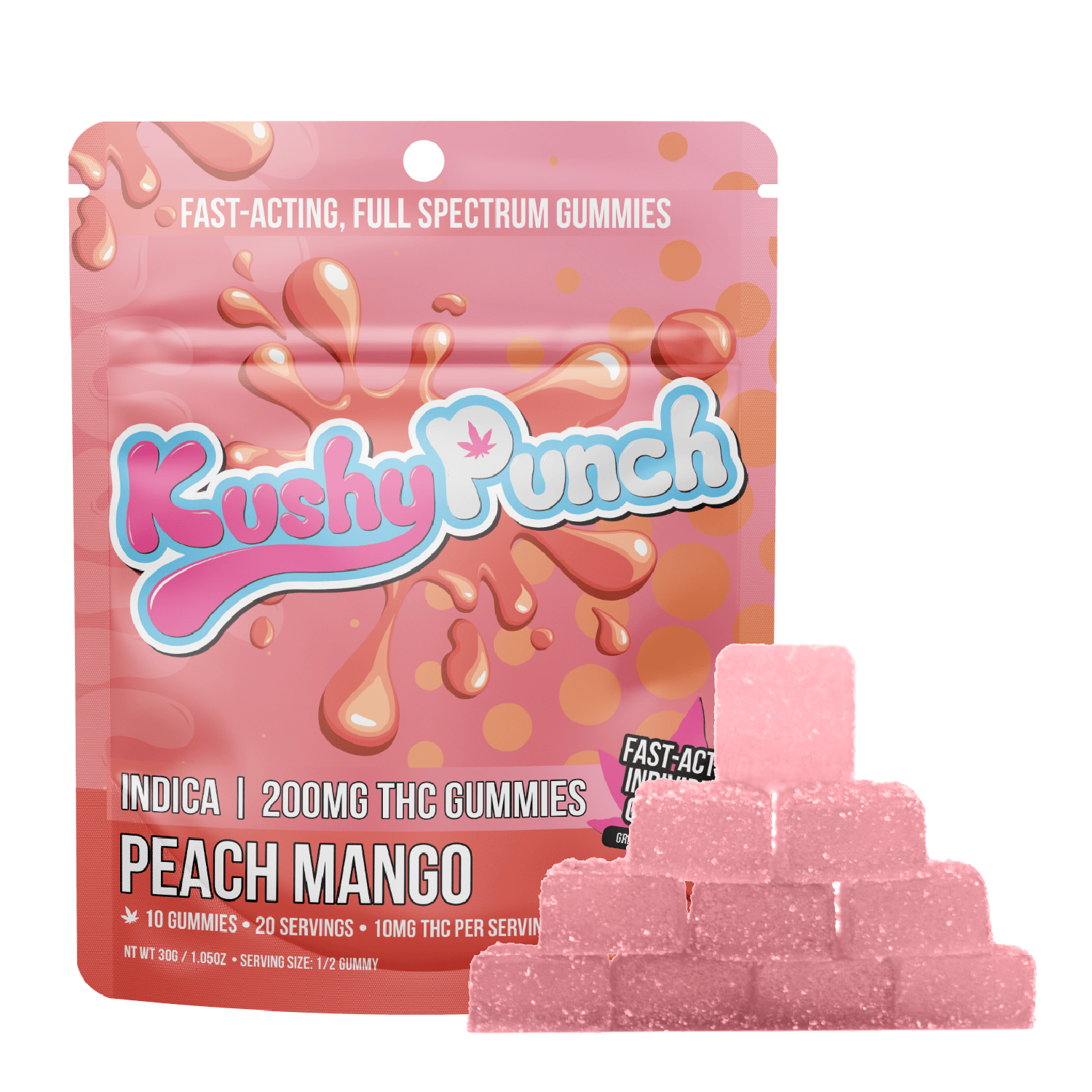 Kushy Punch — Indica Peach Mango INDIVIDUAL GUMMIES 200MG