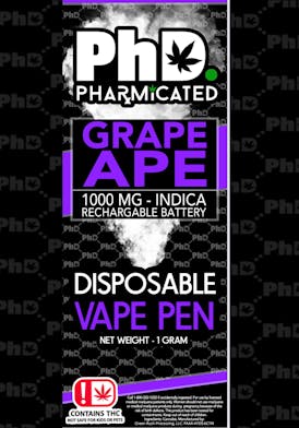 PhD Disposable D9 Vape Cart- 1000 mg - Grape Ape (I)