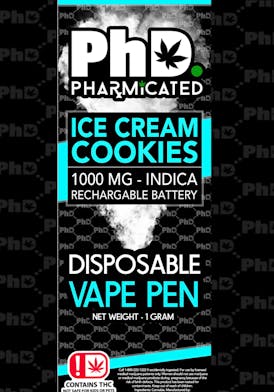 PhD Disposable D9 Vape Cart- 1000 mg - Ice Cream Cookies (I)