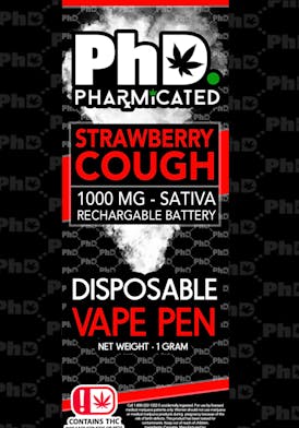 PhD Disposable D9 Vape Cart- 1000 mg - Strawberry Cough (S)