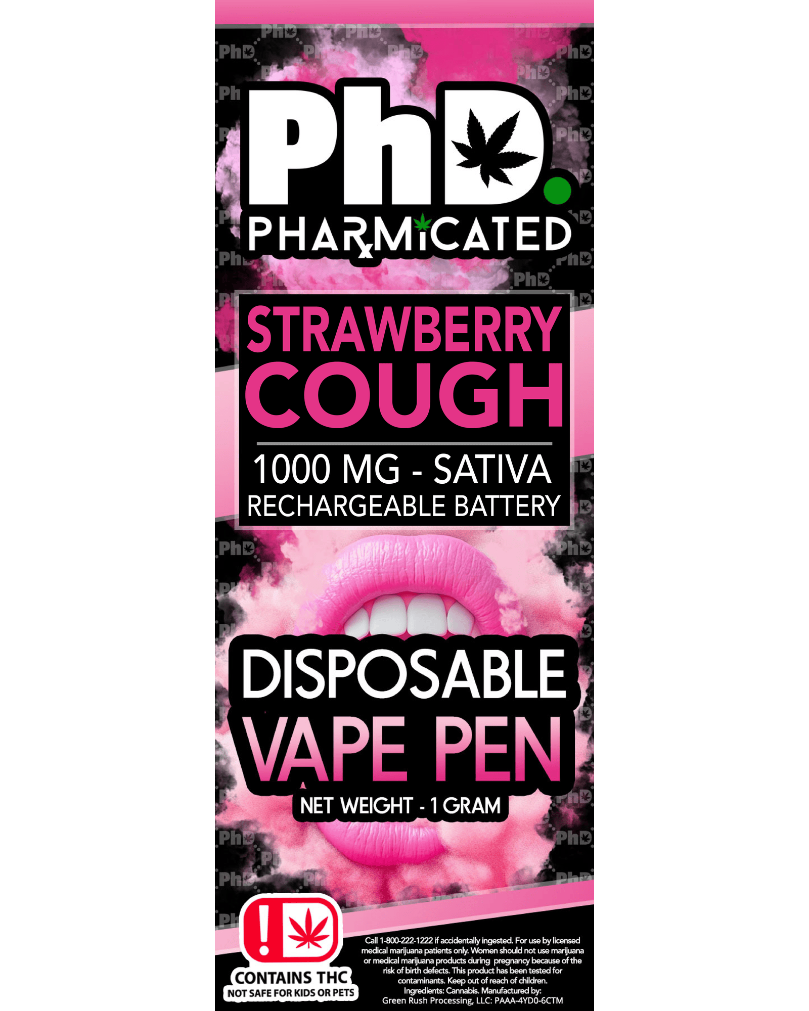 PhD Disposable Vape Cart- 1000 mg - Strawberry Cough (S)