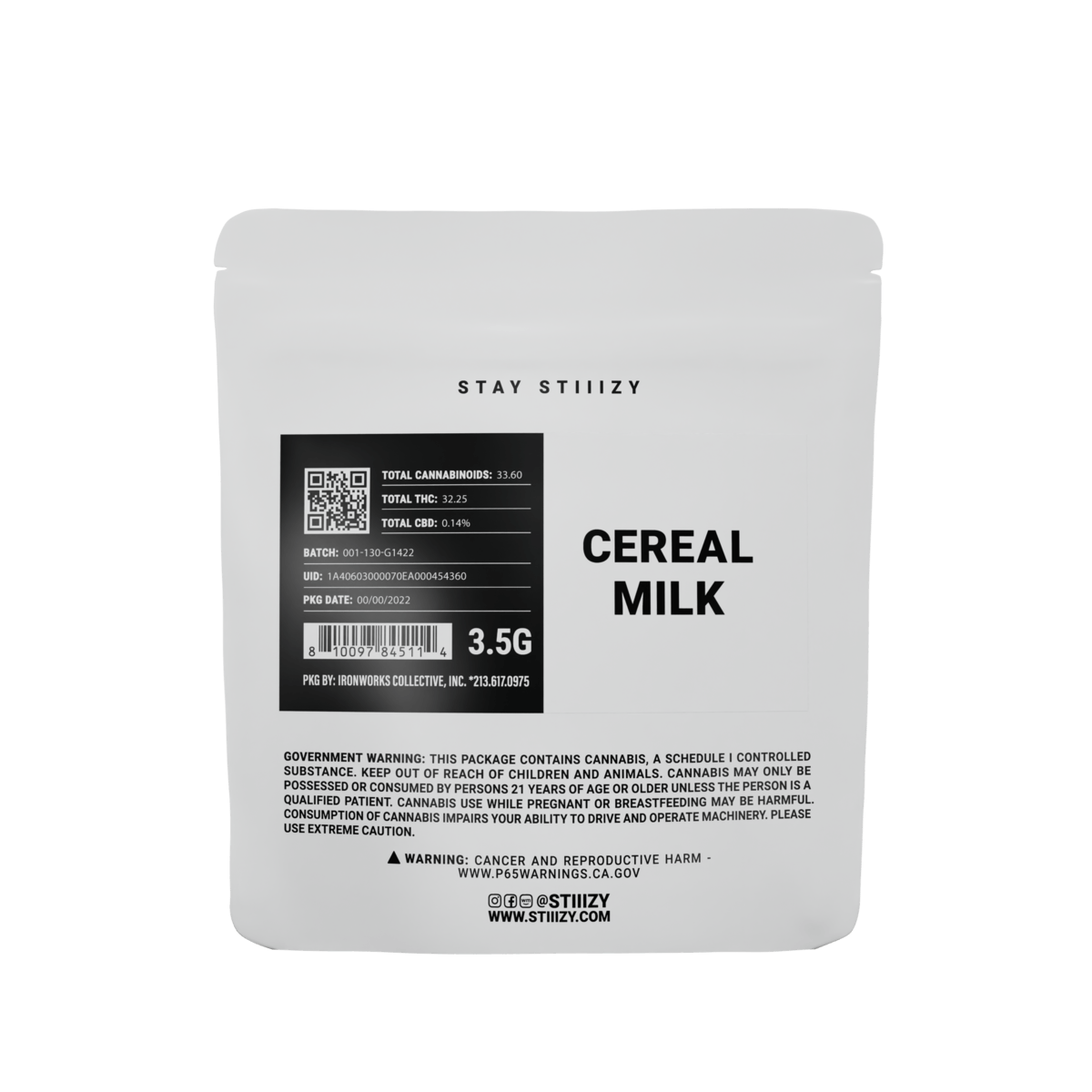 CEREAL MILK - 3.5G White Label Mylar - STIIIZY