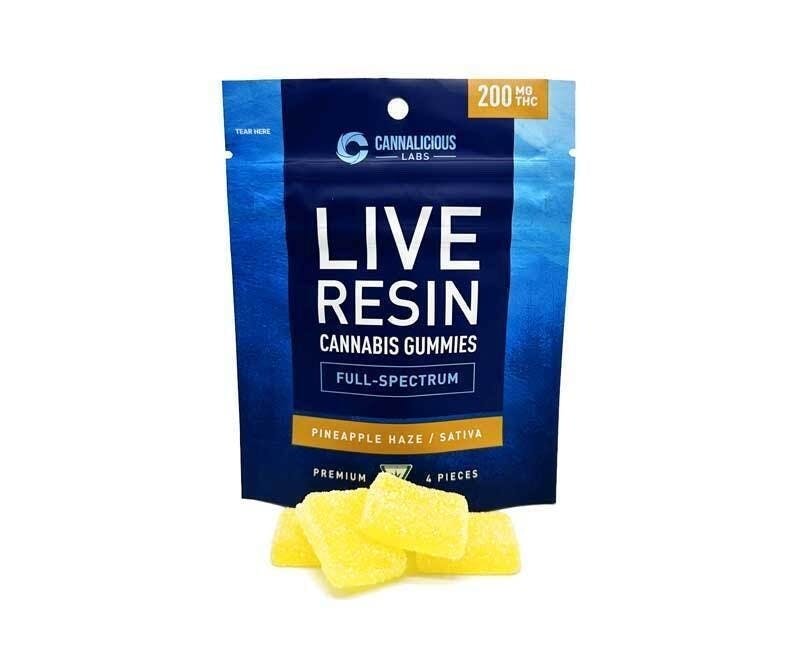 Pineapple Haze Live Resin Gummies | 200mg | 4ct | 50mg/ea by Cannalicious Labs