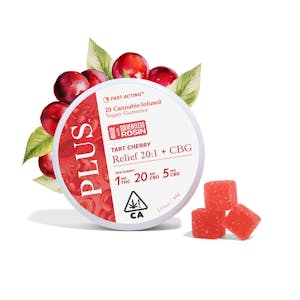 PLUS - PLUS | TART CHERRY RELIEF 1:5:20 THC/CBG/CBG - 20PK | EDIBLE