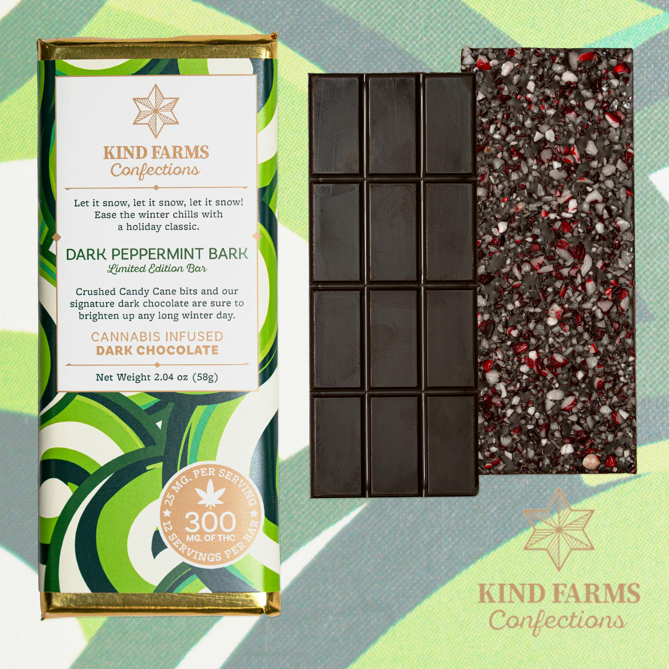 Dark Peppermint Bark Bar 300mg THC - Kind Farms Confections by Kind Farms Reserve