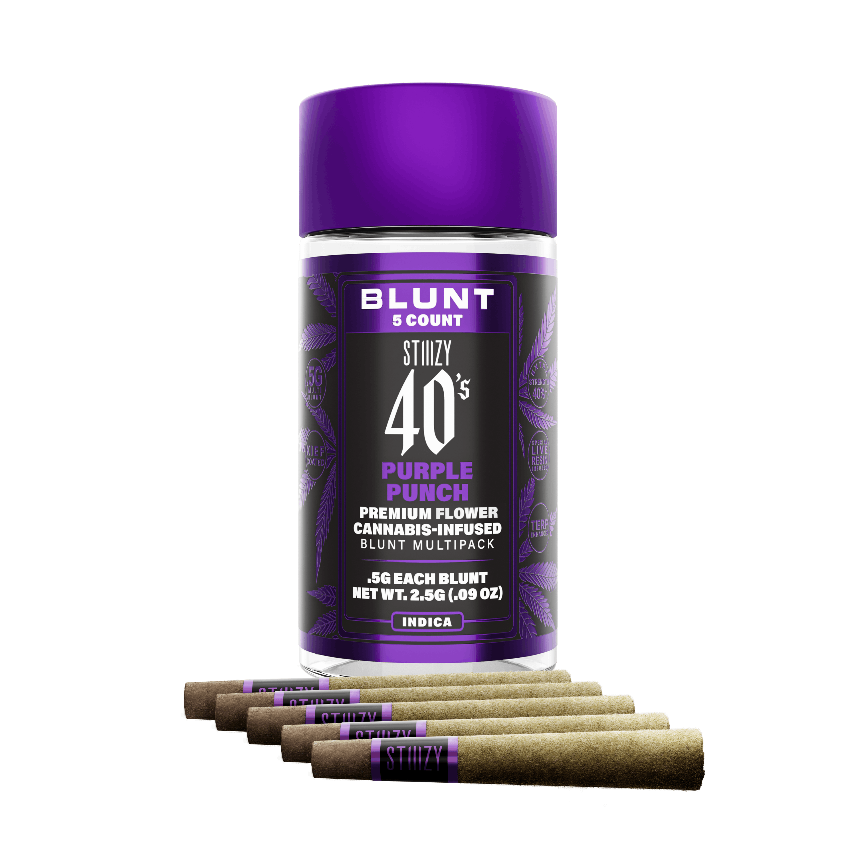 STIIIZY - PURPLE PUNCH - .5G 40's Infused Mini Blunt 5 Pack — Infused Pre-Rolls