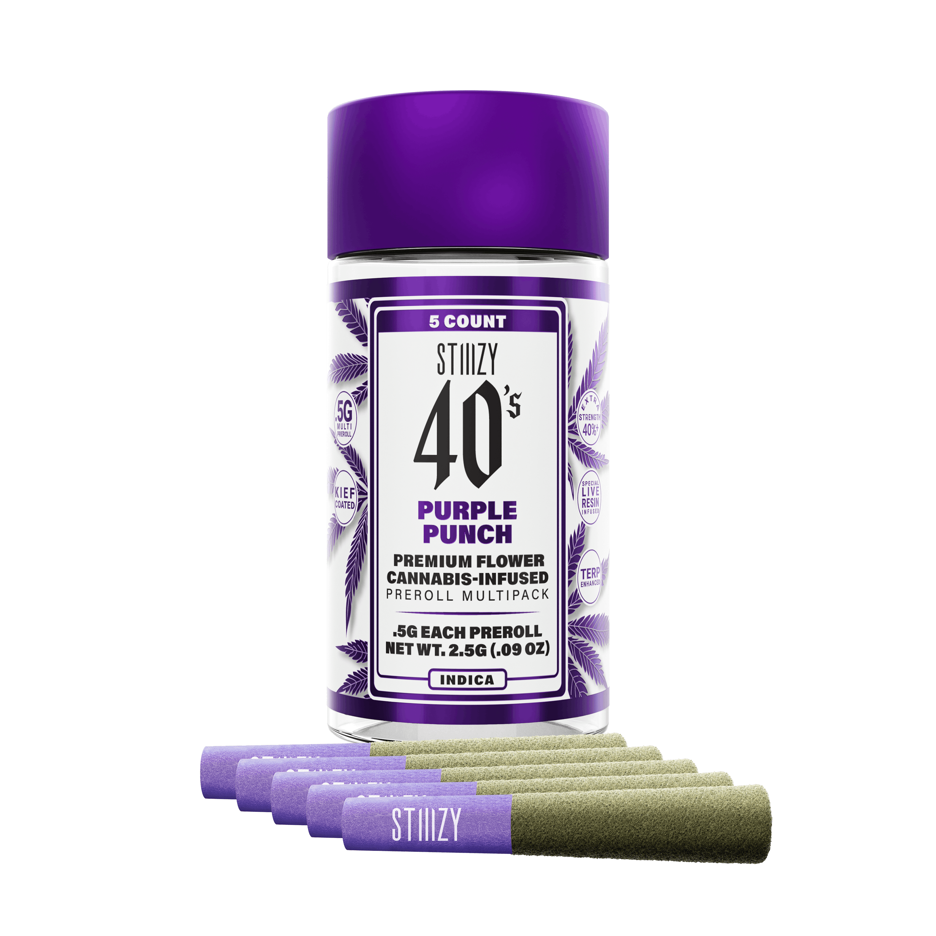 STIIIZY - PURPLE PUNCH - .5G 40's Infused Preroll 5 Pack — Infused Pre-Rolls