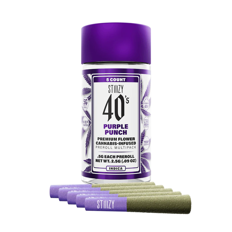 STIIIZY - PURPLE PUNCH - .5G 40's Infused Preroll 5 Pack, Infused Pre-Rolls