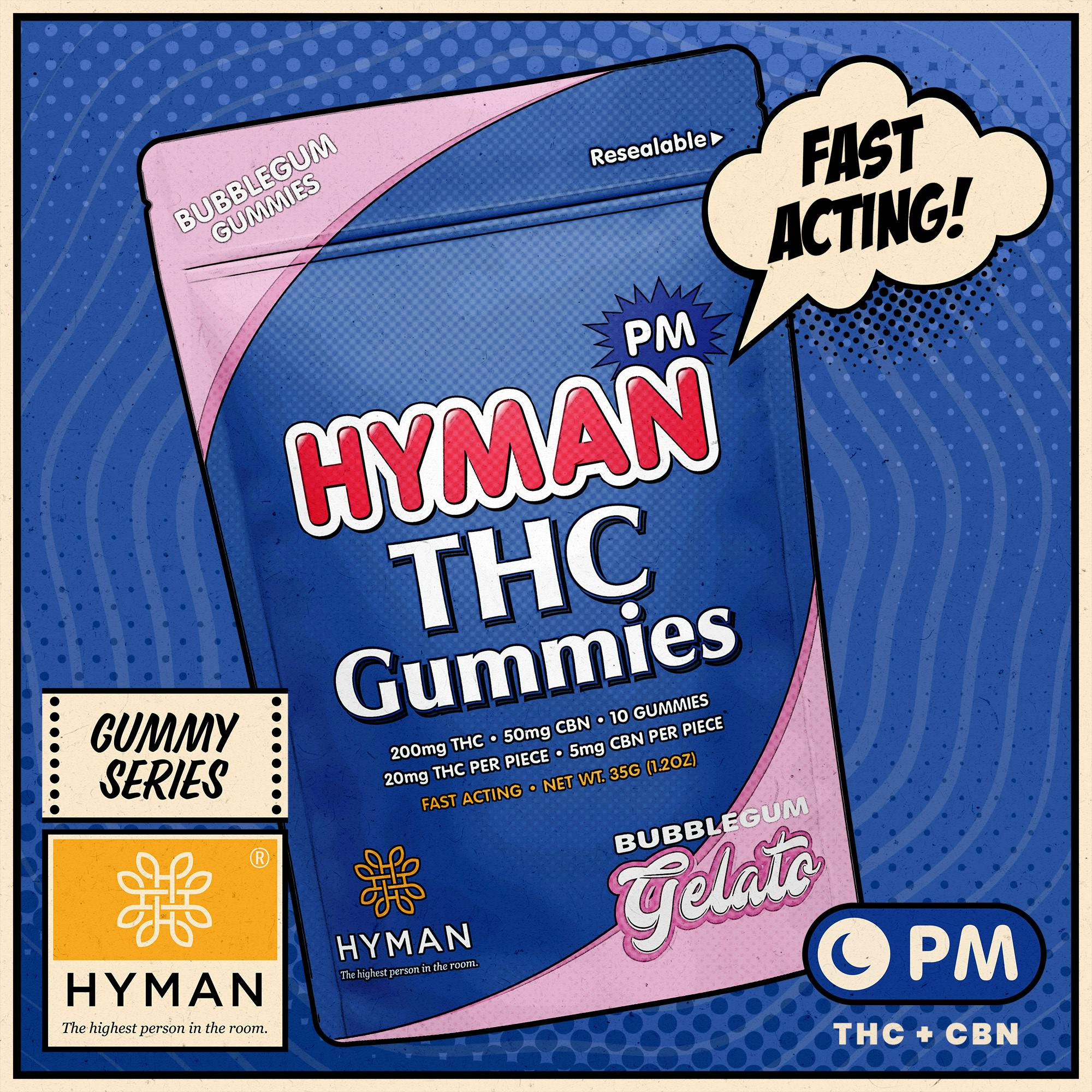 Bubblegum Gelato | PM • Fast Acting 200mg Gummies | HYMAN | REC