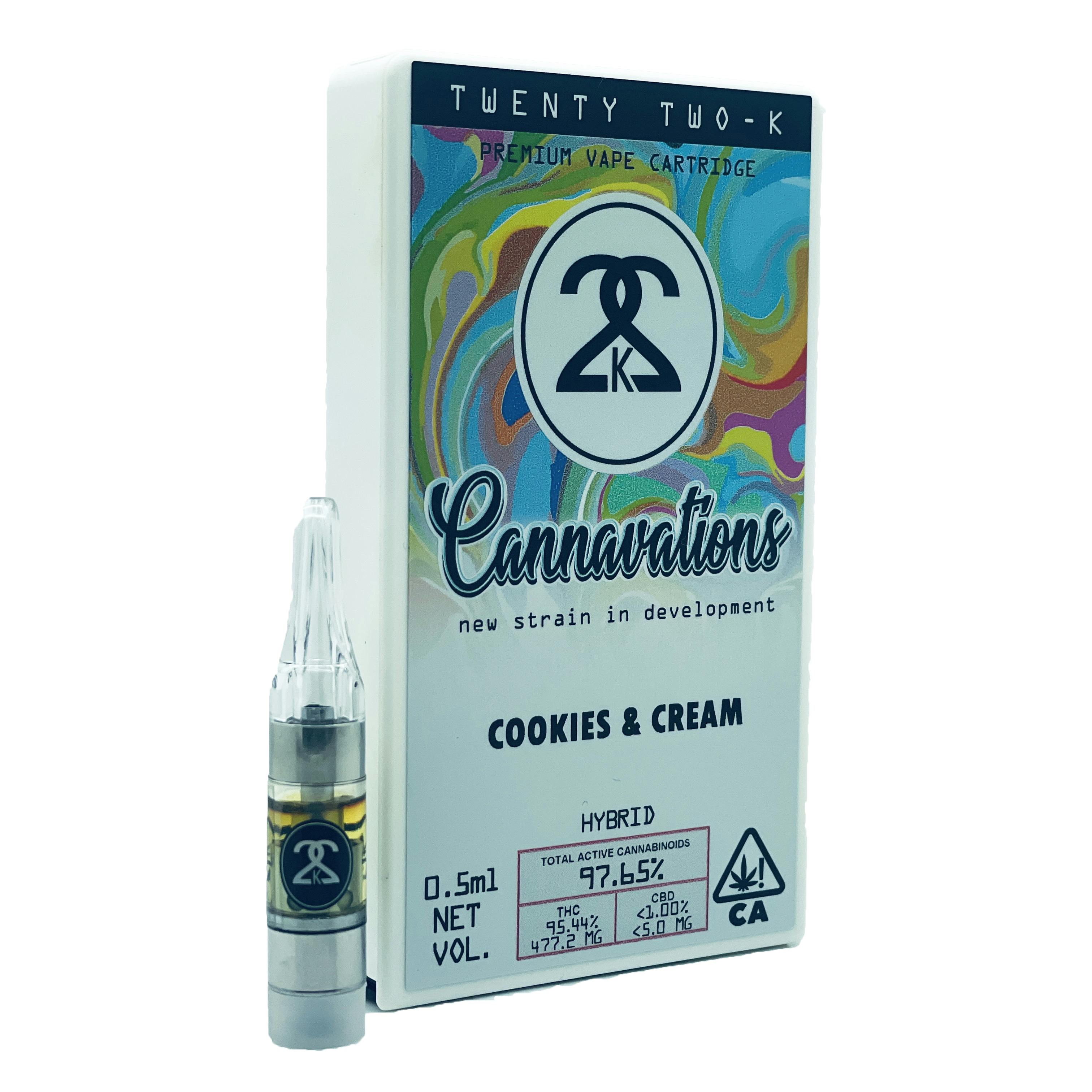 22K - Cannavations - Cookies and Cream - 0.5ml Cartridge - Twenty Two K ...