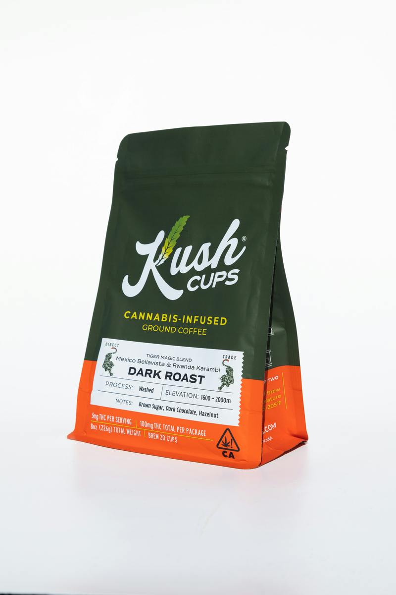 Kush Cups - Ground Coffee -Dark Roast Tiger Magic Blend - 100mg at Mountain Medicine