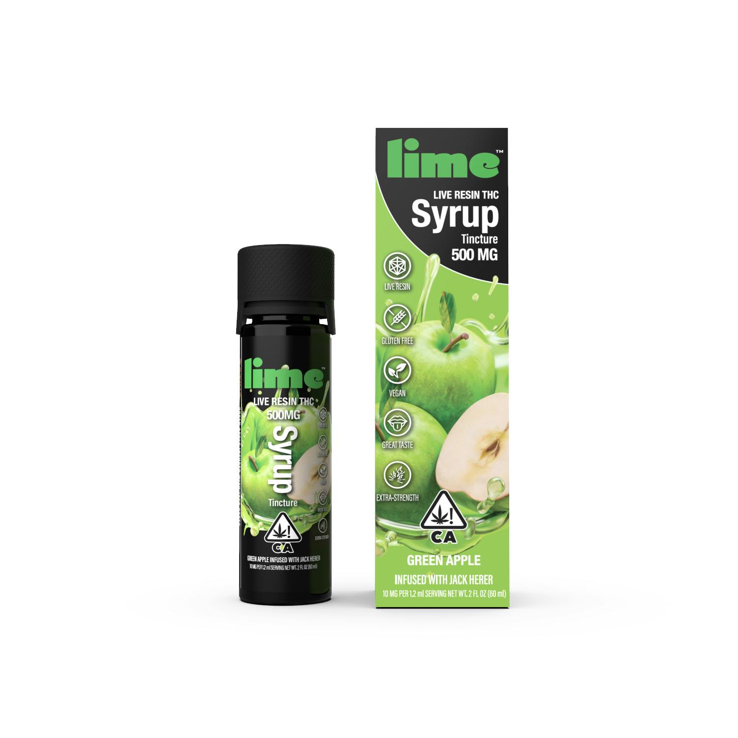 500mg Live Resin THC Syrup Tincture Green Apple Lime