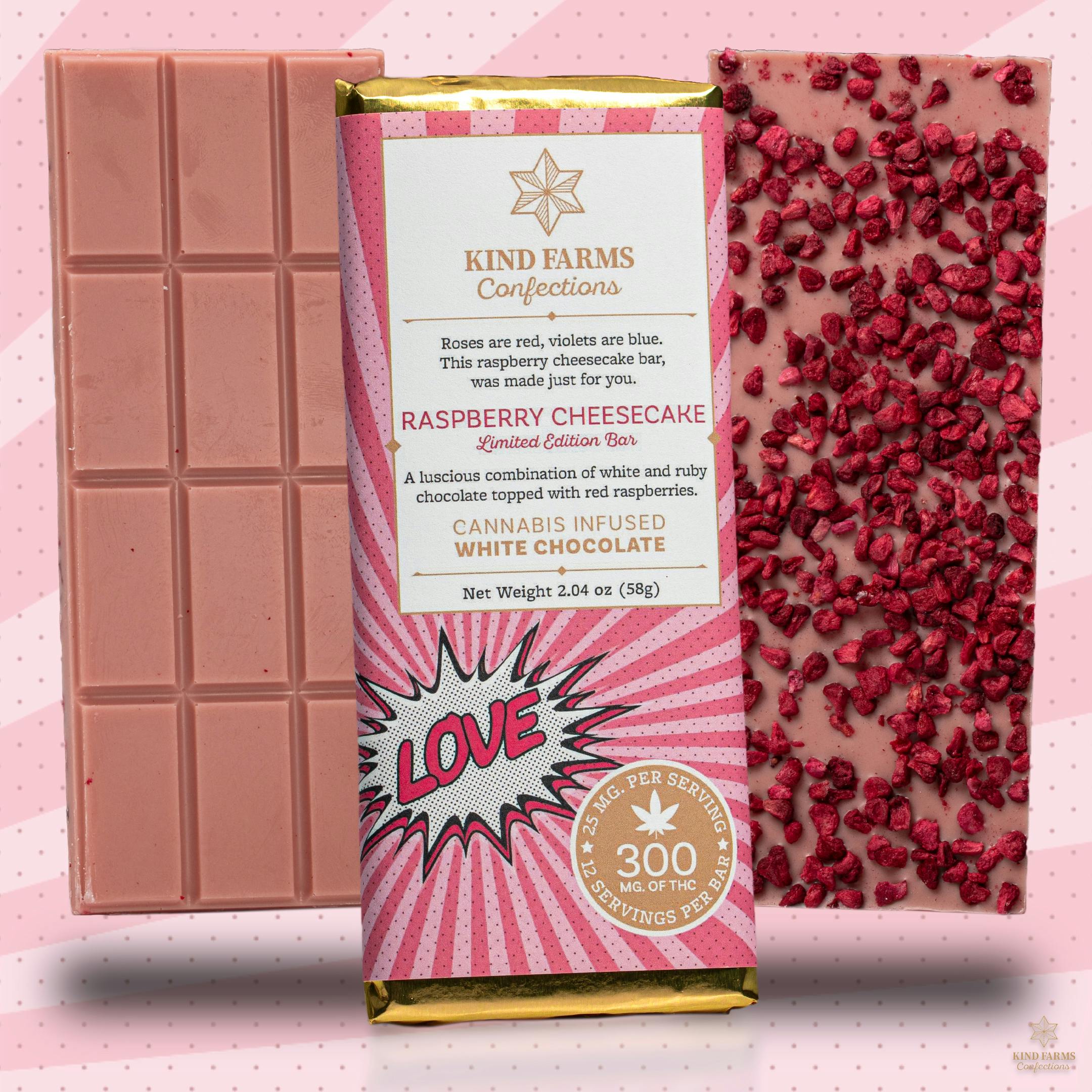 White Raspberry Cheesecake Bar 300mg THC - Kind Farms Confections