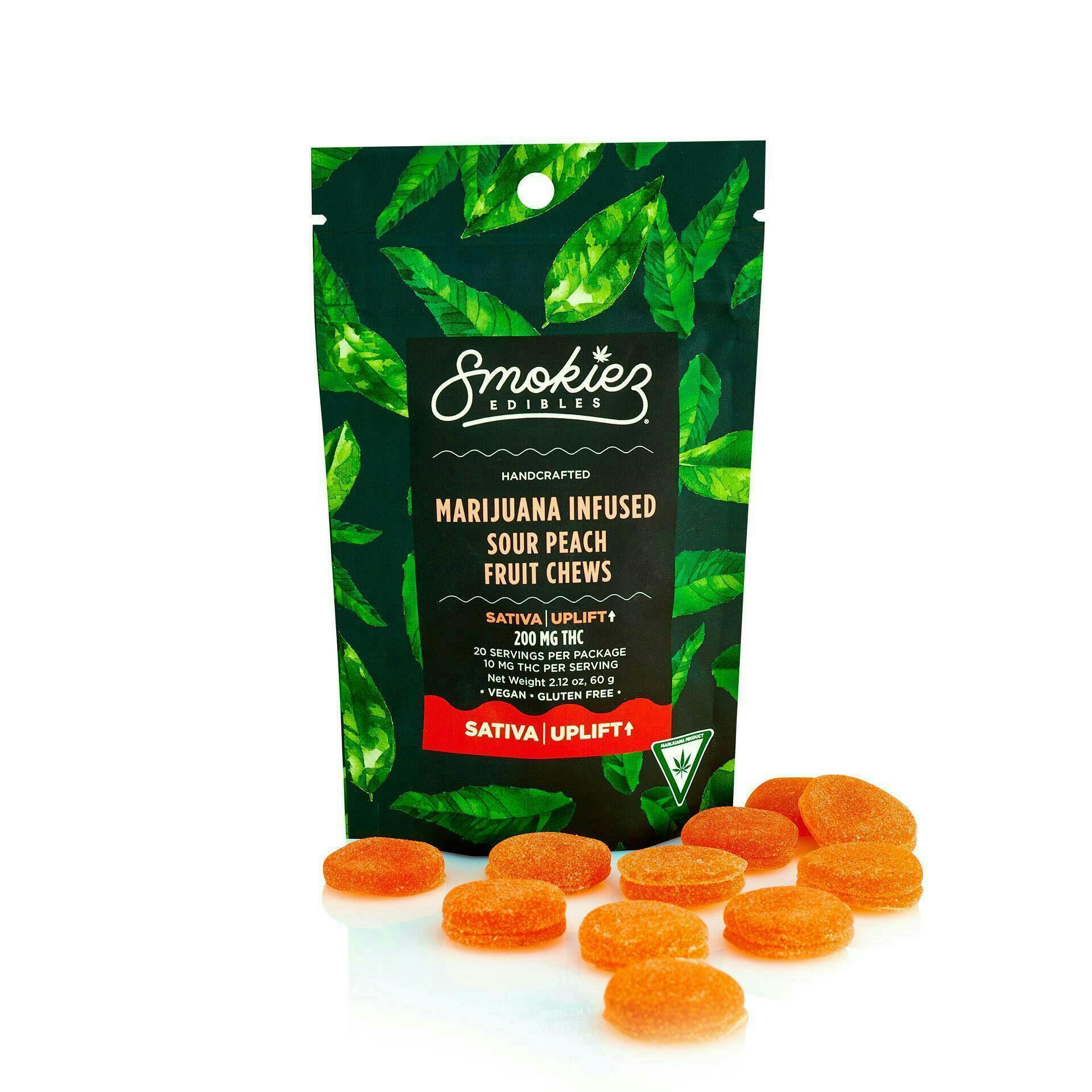 Sour Peach Gummies | 200mg | 20ct | 10mg/ea by Smokiez Edibles