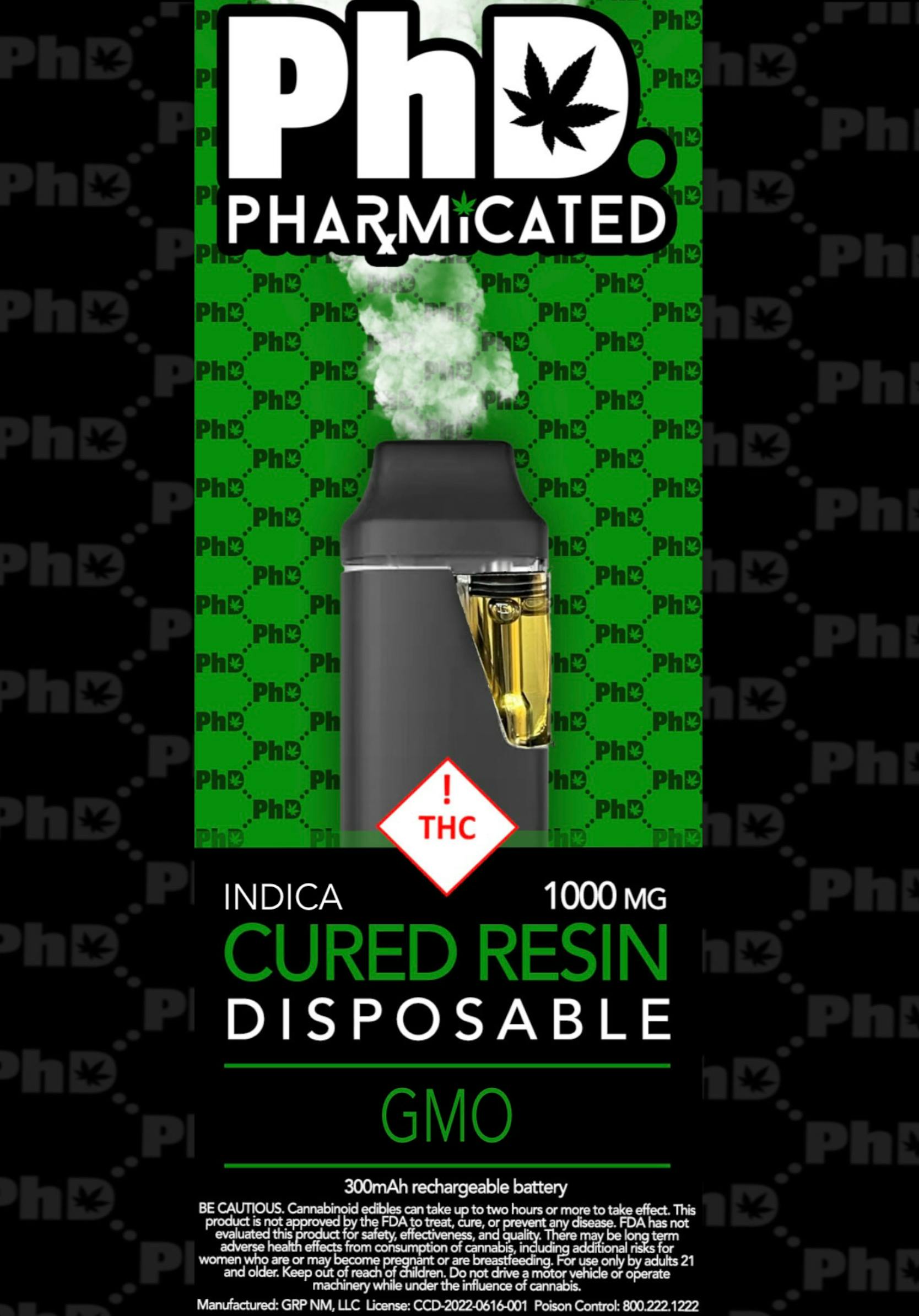 PhD Disposable Cured Resin Vape Cart GMO Pharmicated