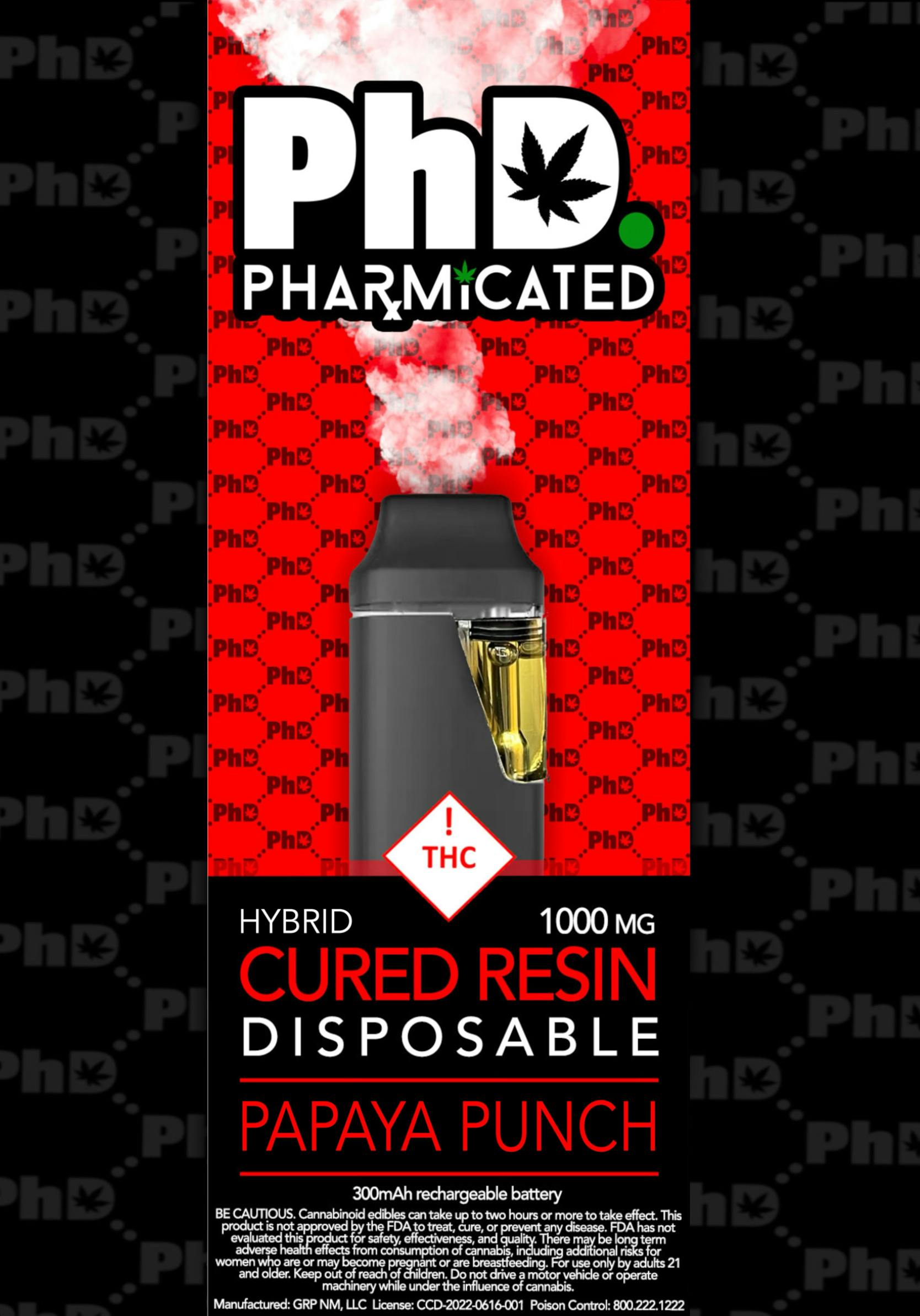 PhD Disposable Cured Resin Vape Cart Papaya Punch Pharmicated