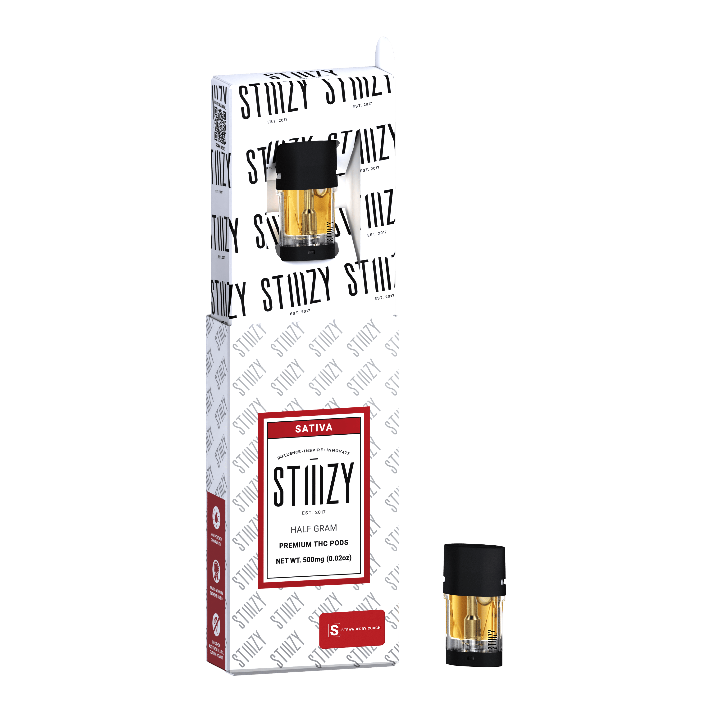 STIIIZY Vape - STRAWBERRY COUGH - PREMIUM THC POD .5G - IL — Cartridges