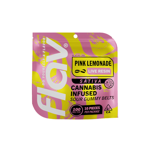 Flav -  Pink Lemonade -Sativa- Live Resin Cannabis Infused Sour (Gummy) Belts - 100mg  Ten Pieces VEGAN |   Flav  -z4